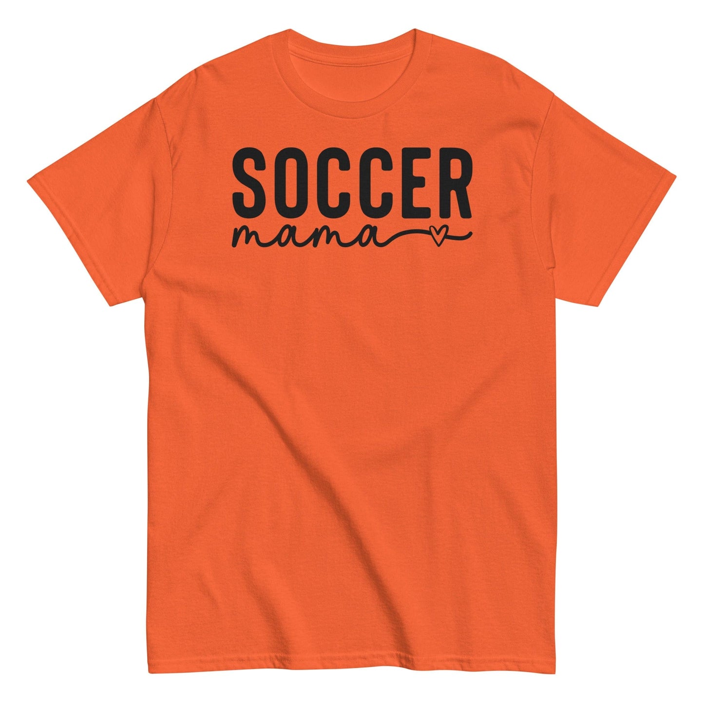 Soccer Mama Shirt with Heart - Black Text Orange / S Spirit Gear Collective T-Shirt