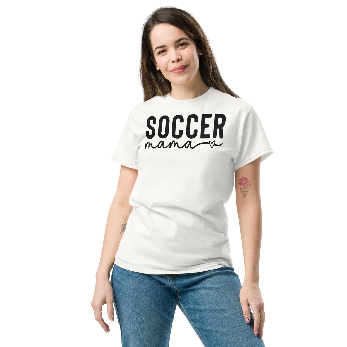 Soccer Mama Shirt with Heart - Black Text Spirit Gear Collective T-Shirt