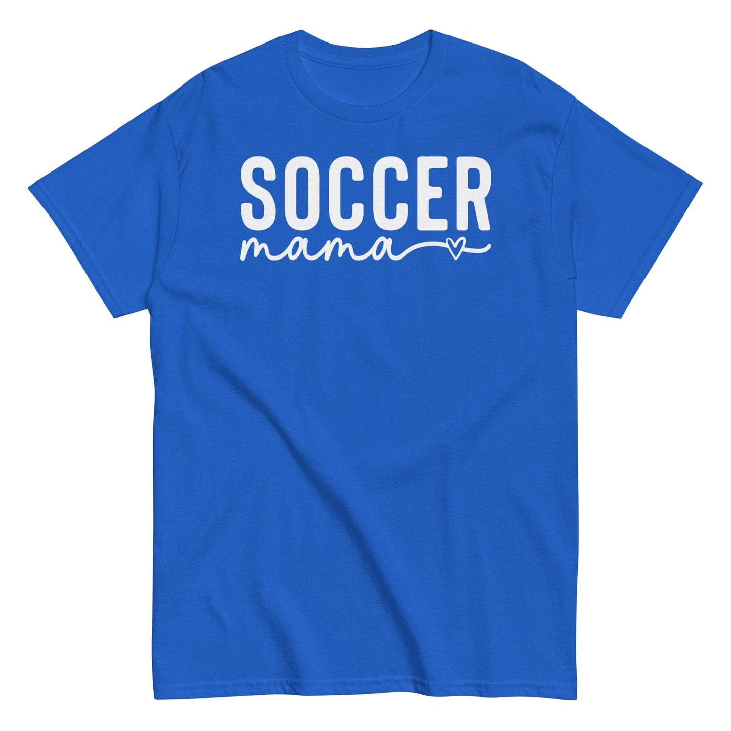 Soccer Mama Shirt with Heart - White Text Navy / S Spirit Gear Collective T-Shirt