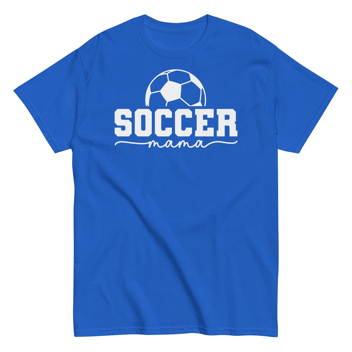 Soccer Mama Shirt with Soccer Ball - White Text Royal / S Spirit Gear Collective T-Shirt