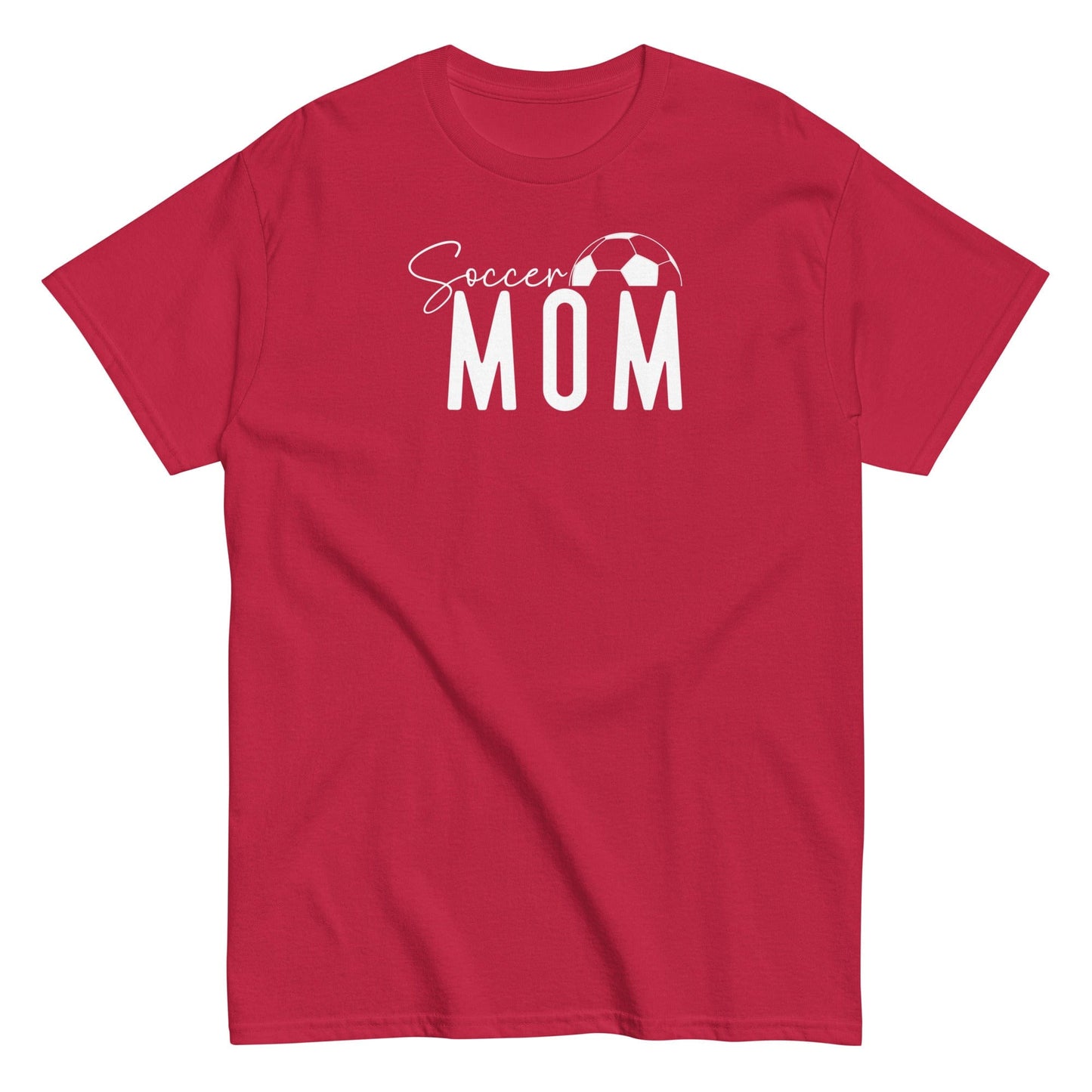 Soccer Mom Shirt - Bold White Text and Soccer Ball Cardinal / S Spirit Gear Collective T-Shirt