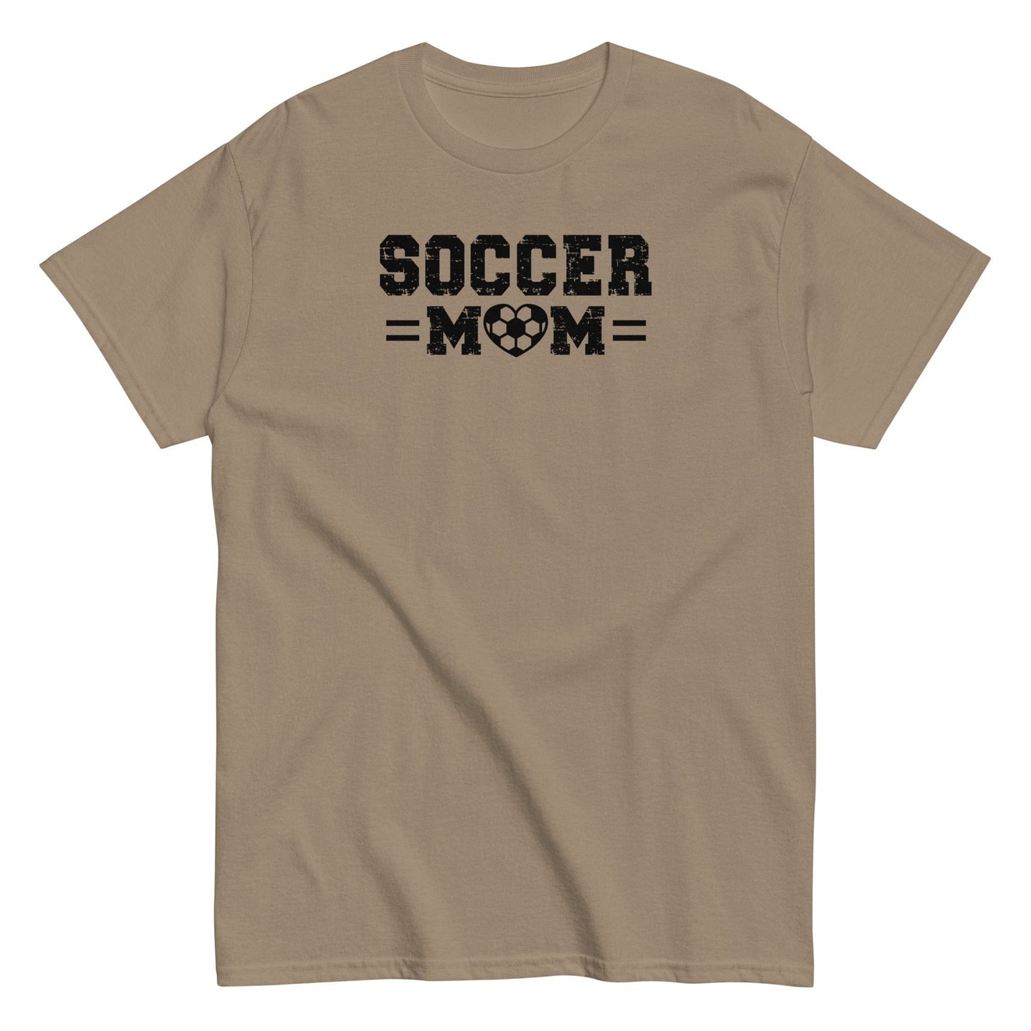 Soccer Mom Shirt – Distressed Text with Soccer Heart Design Brown Savana / S Spirit Gear Collective T-Shirt
