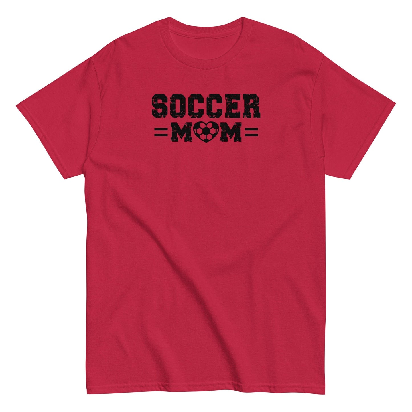 Soccer Mom Shirt – Distressed Text with Soccer Heart Design Cardinal / S Spirit Gear Collective T-Shirt