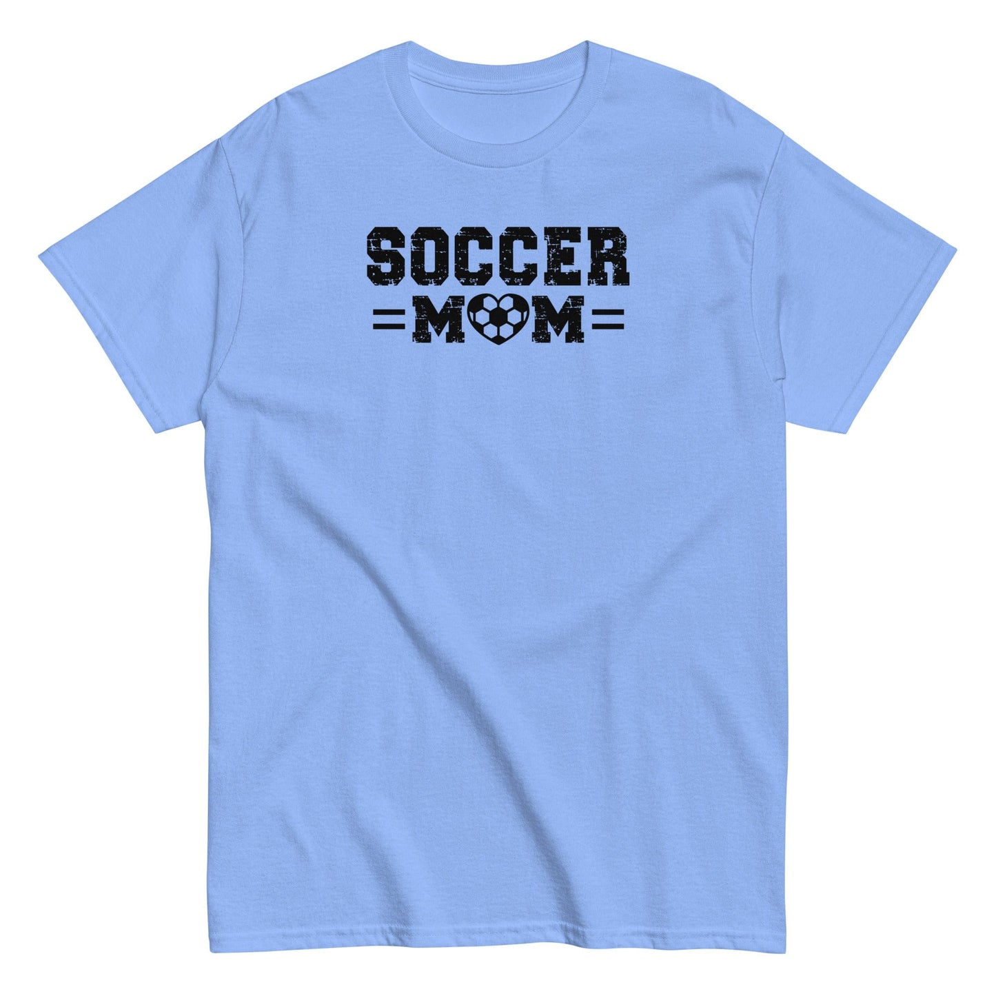 Soccer Mom Shirt – Distressed Text with Soccer Heart Design Carolina Blue / S Spirit Gear Collective T-Shirt