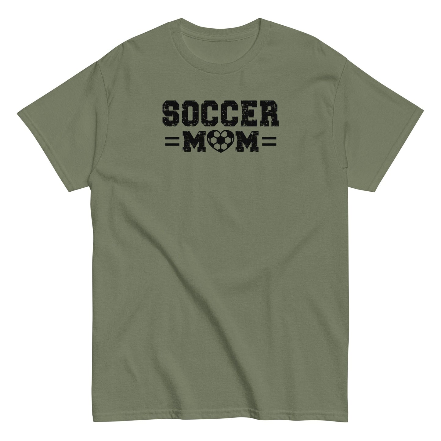 Soccer Mom Shirt – Distressed Text with Soccer Heart Design Military Green / S Spirit Gear Collective T-Shirt