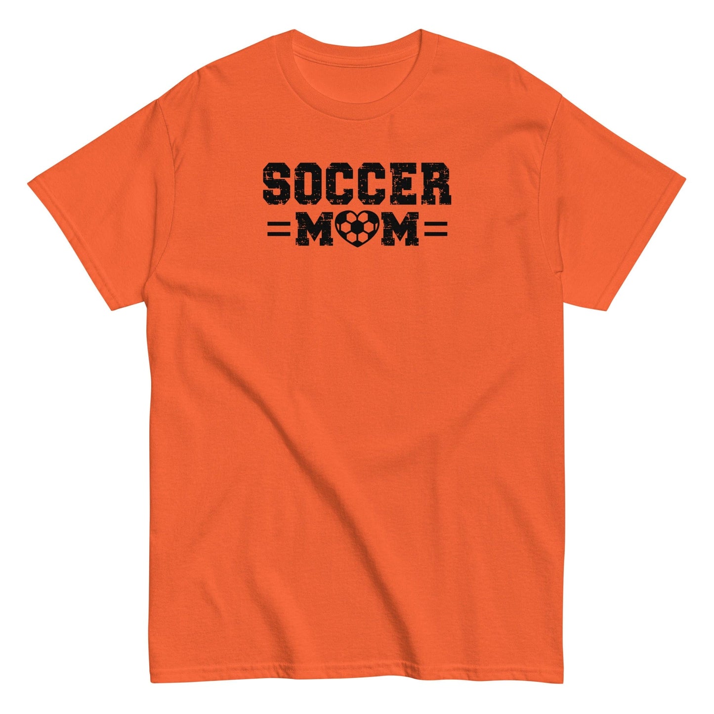 Soccer Mom Shirt – Distressed Text with Soccer Heart Design Orange / S Spirit Gear Collective T-Shirt