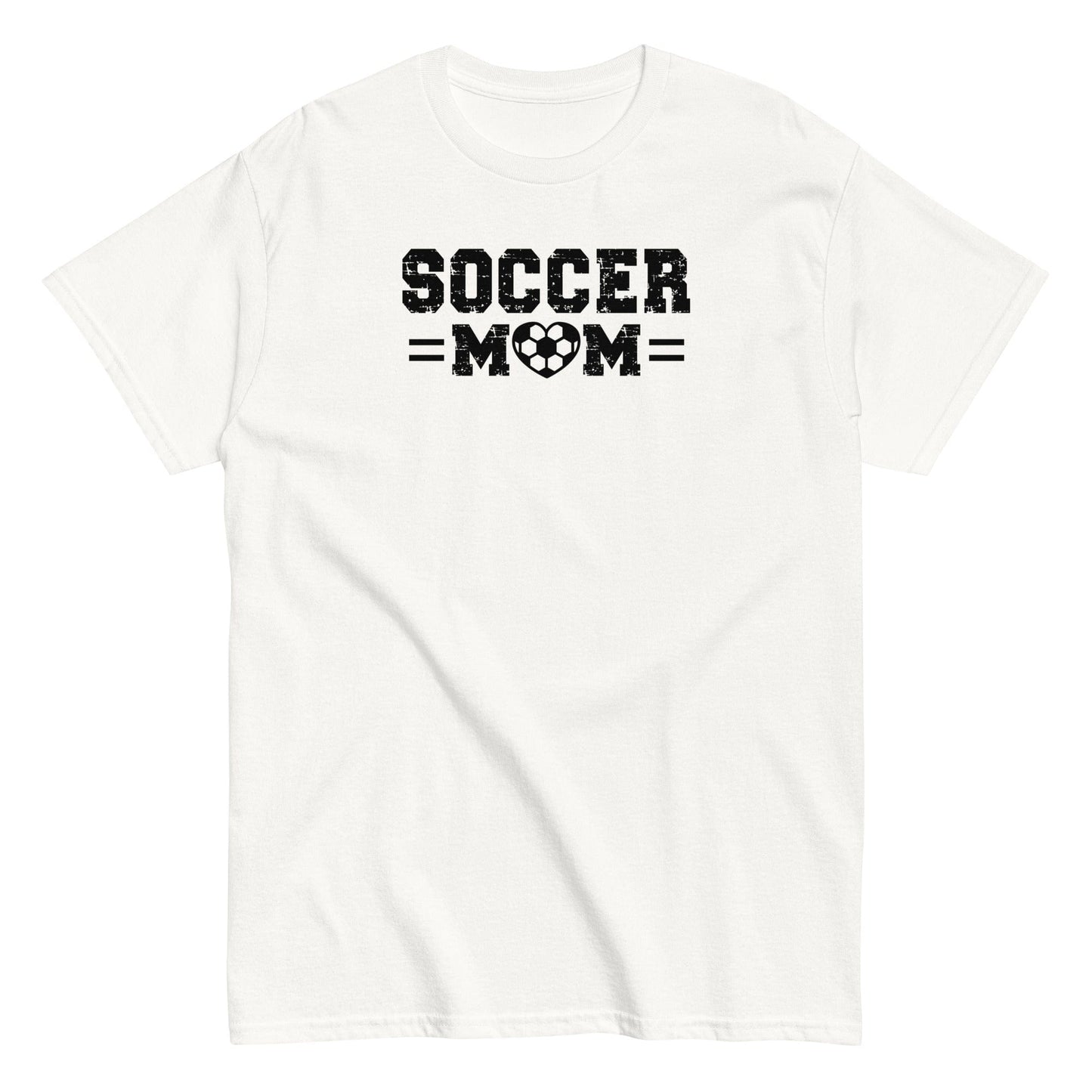 Soccer Mom Shirt – Distressed Text with Soccer Heart Design White / S Spirit Gear Collective T-Shirt