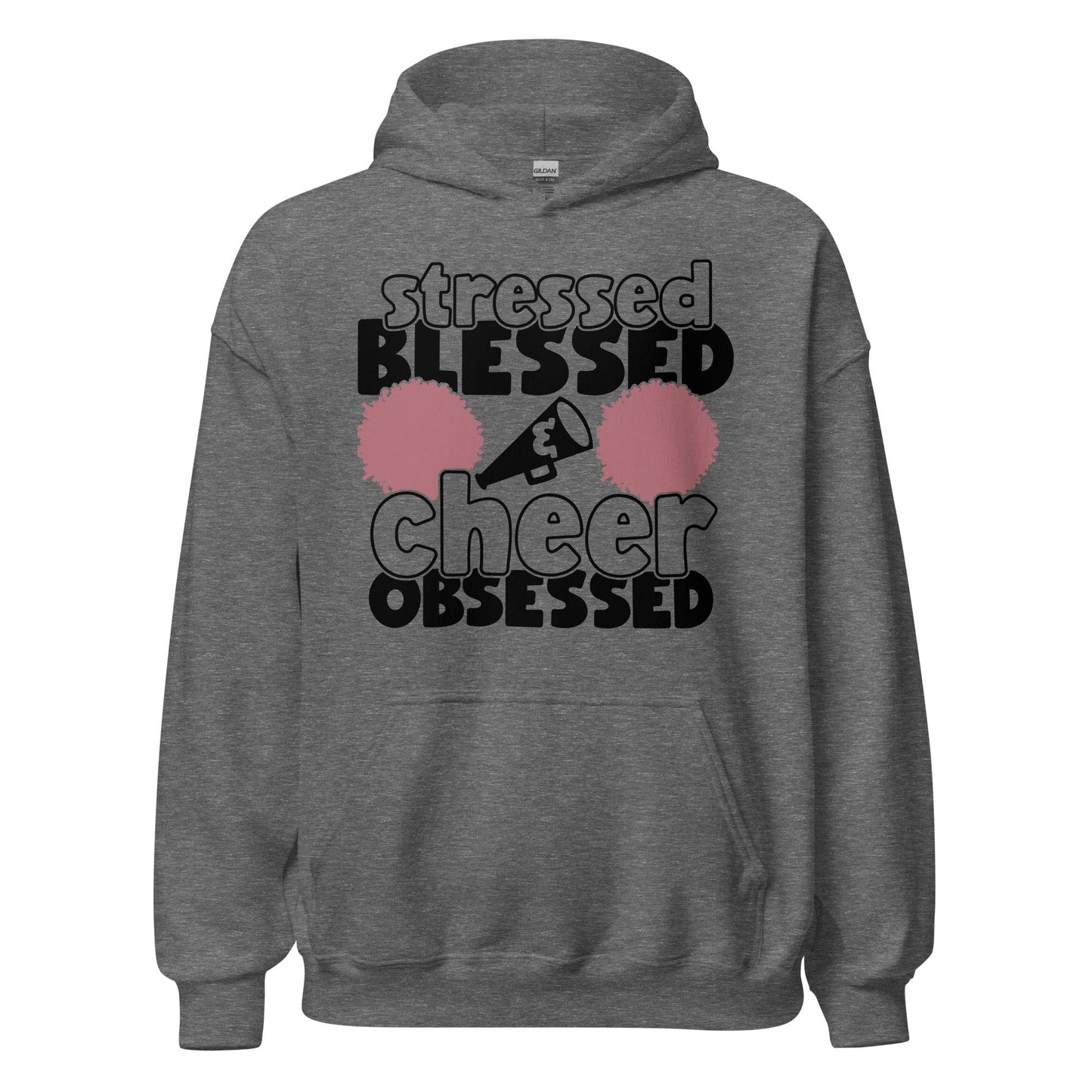 Stressed Blessed and Cheer Obsessed Hoodie Graphite Heather / S Spirit Gear Collective Hoodie