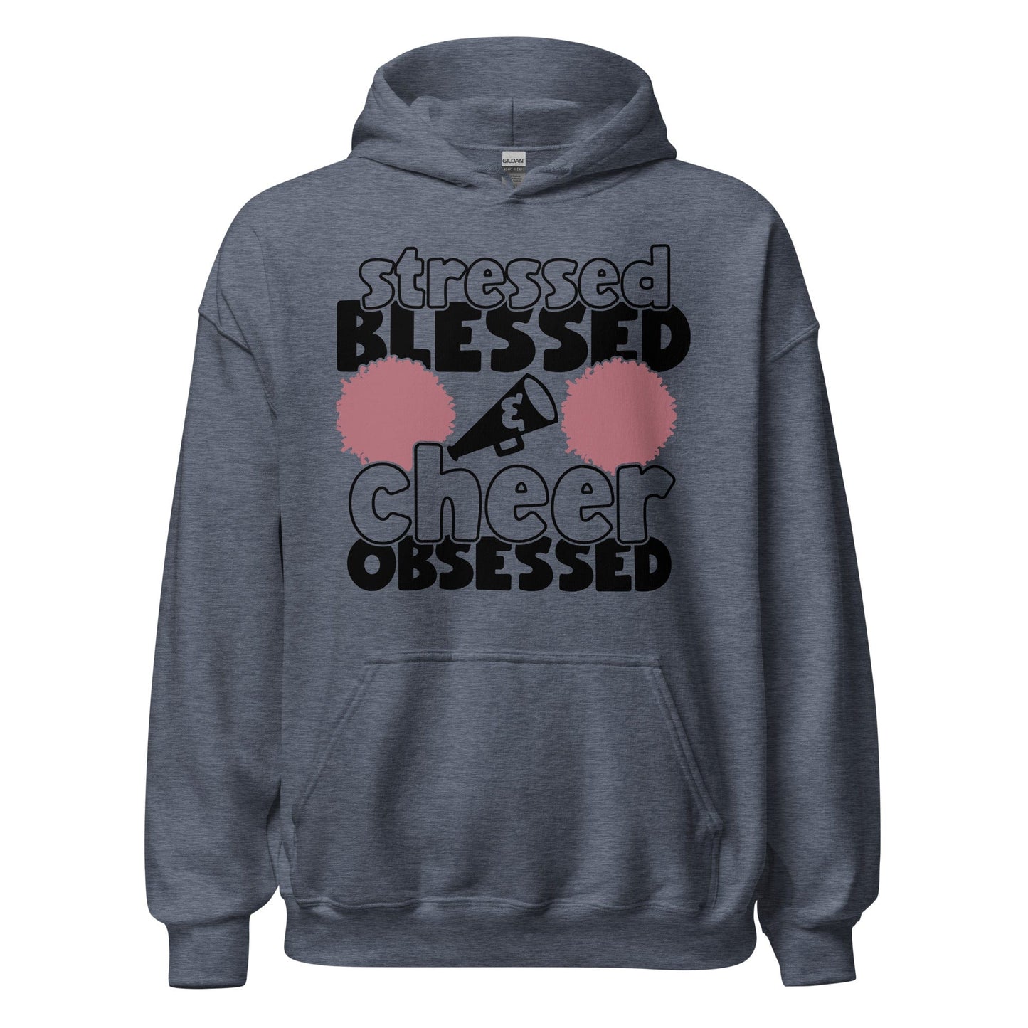 Stressed Blessed and Cheer Obsessed Hoodie Heather Sport Dark Navy / S Spirit Gear Collective Hoodie