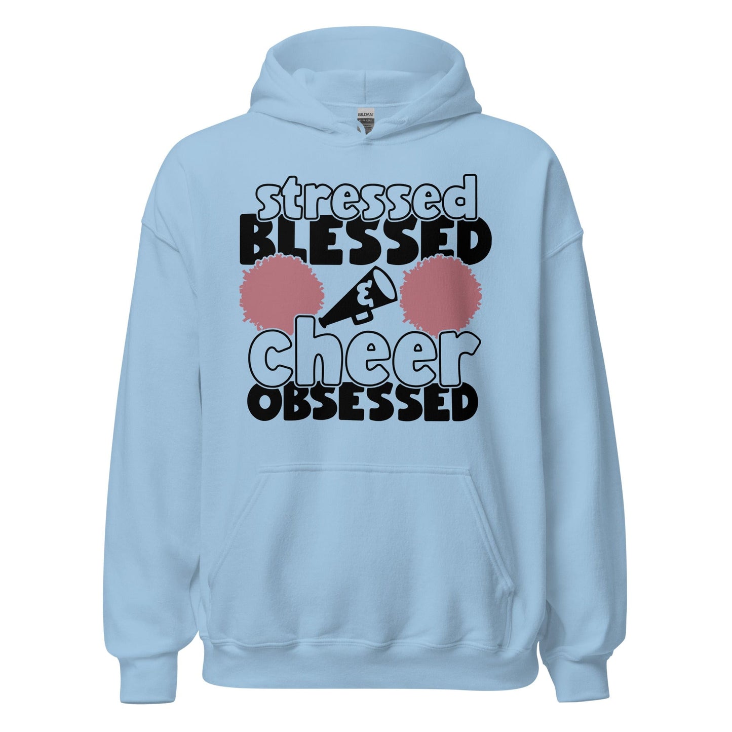 Stressed Blessed and Cheer Obsessed Hoodie Light Blue / S Spirit Gear Collective Hoodie