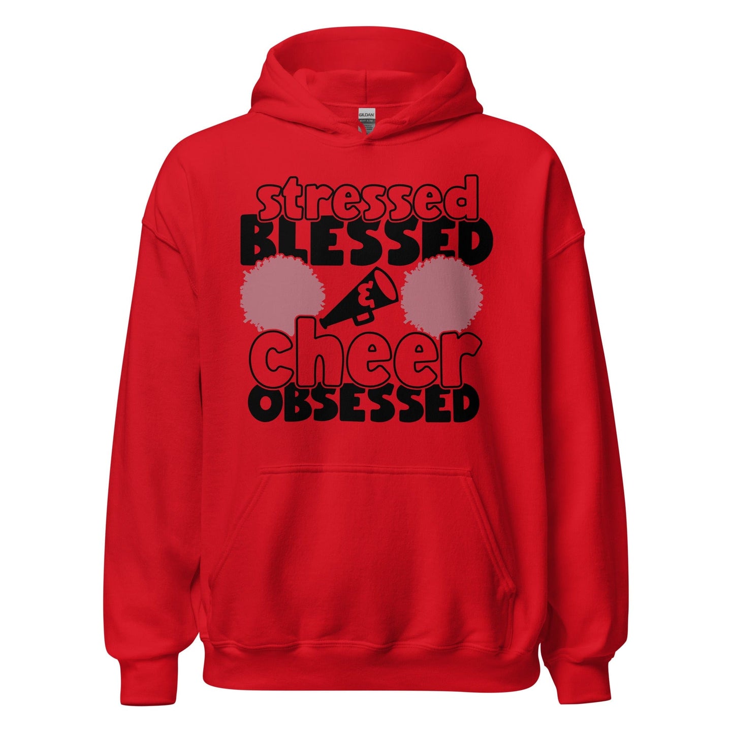 Stressed Blessed and Cheer Obsessed Hoodie Red / S Spirit Gear Collective Hoodie