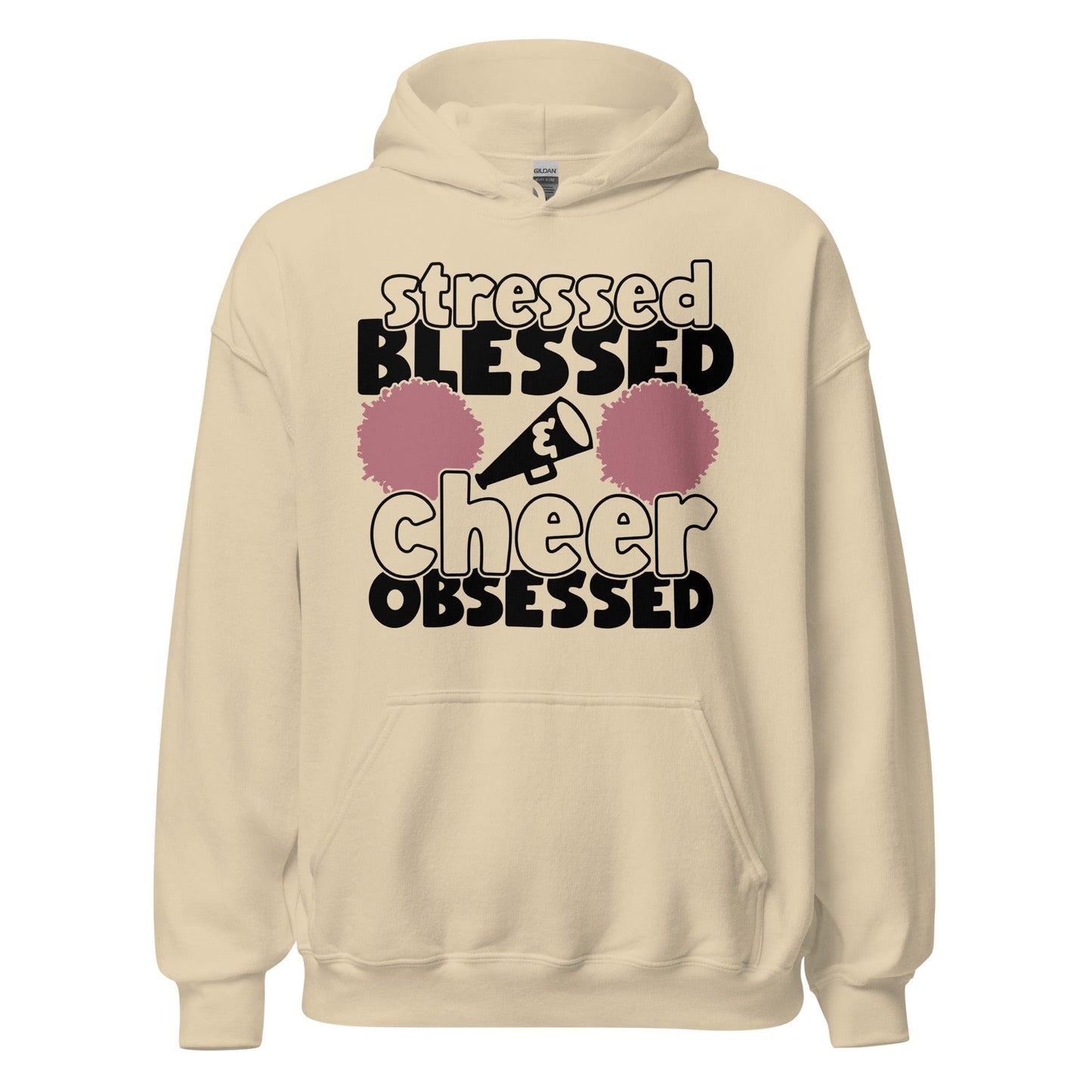 Stressed Blessed and Cheer Obsessed Hoodie Sand / S Spirit Gear Collective Hoodie