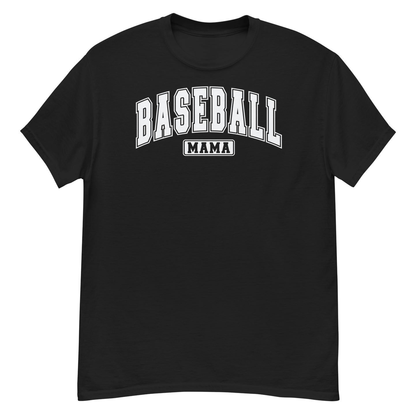 Varsity Style Baseball Mama Shirt - White Text Black / S Spirit Gear Collective T-Shirt
