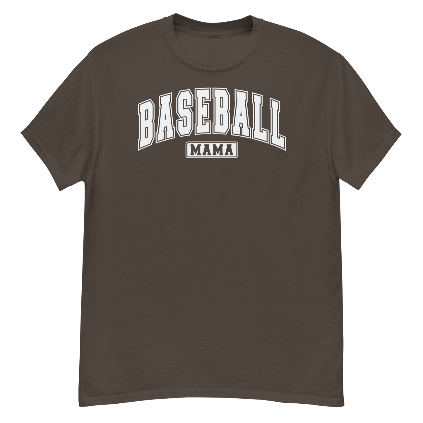 Varsity Style Baseball Mama Shirt - White Text Dark Chocolate / S Spirit Gear Collective T-Shirt