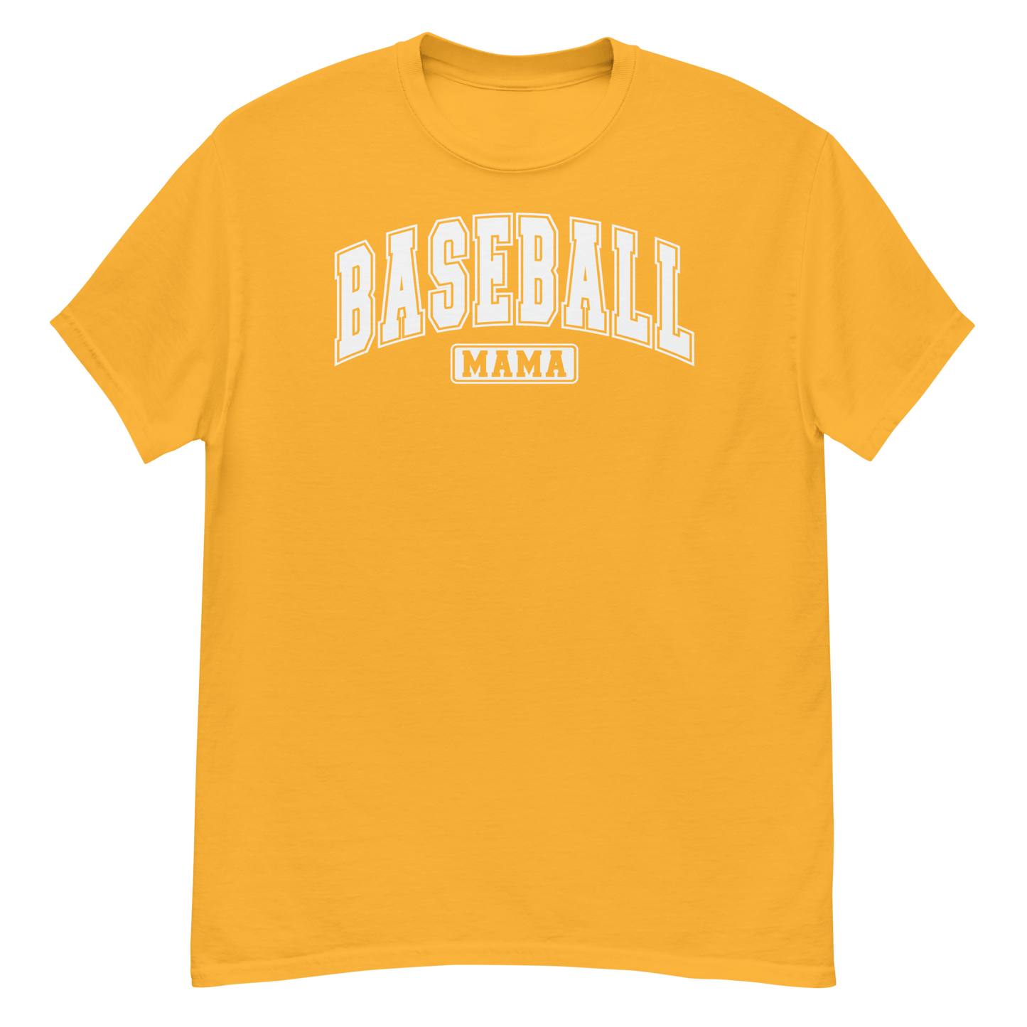 Varsity Style Baseball Mama Shirt - White Text Gold / S Spirit Gear Collective T-Shirt