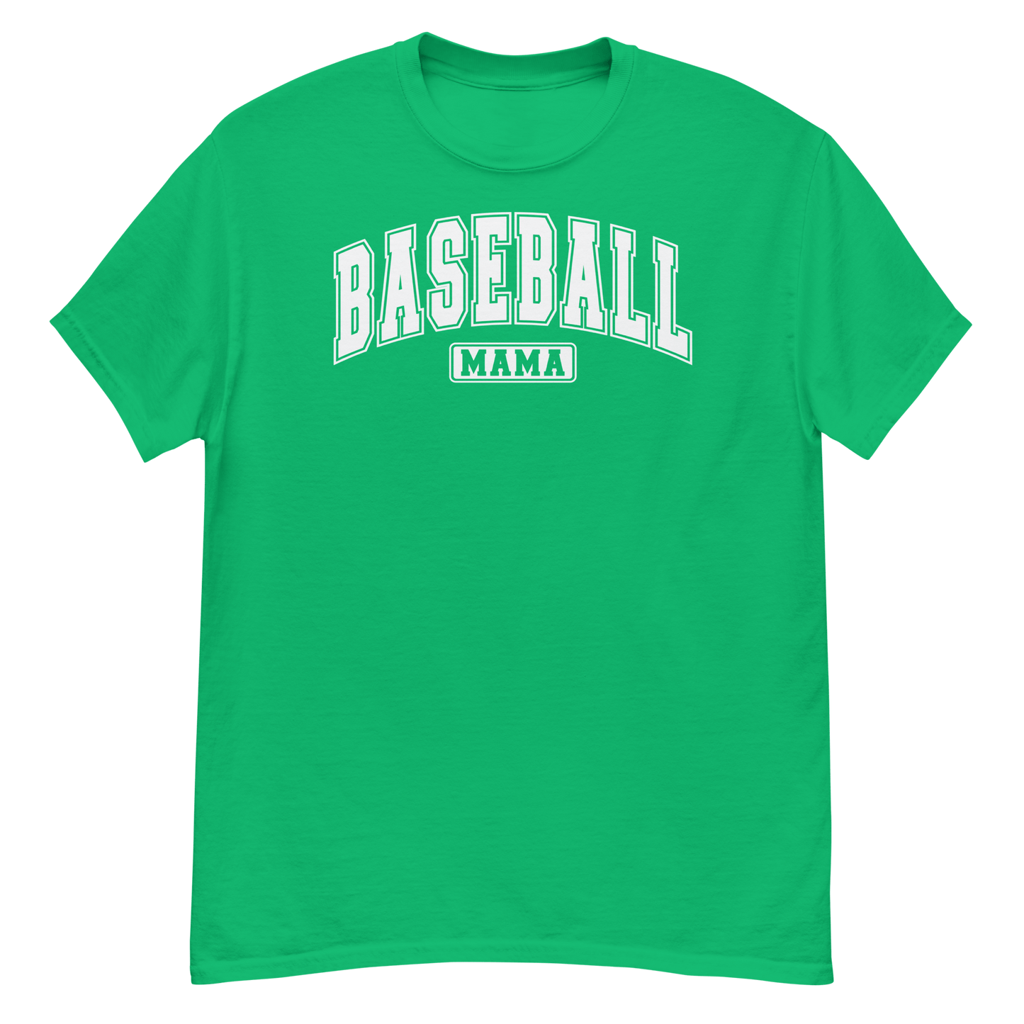 Varsity Style Baseball Mama Shirt - White Text Irish Green / S Spirit Gear Collective T-Shirt