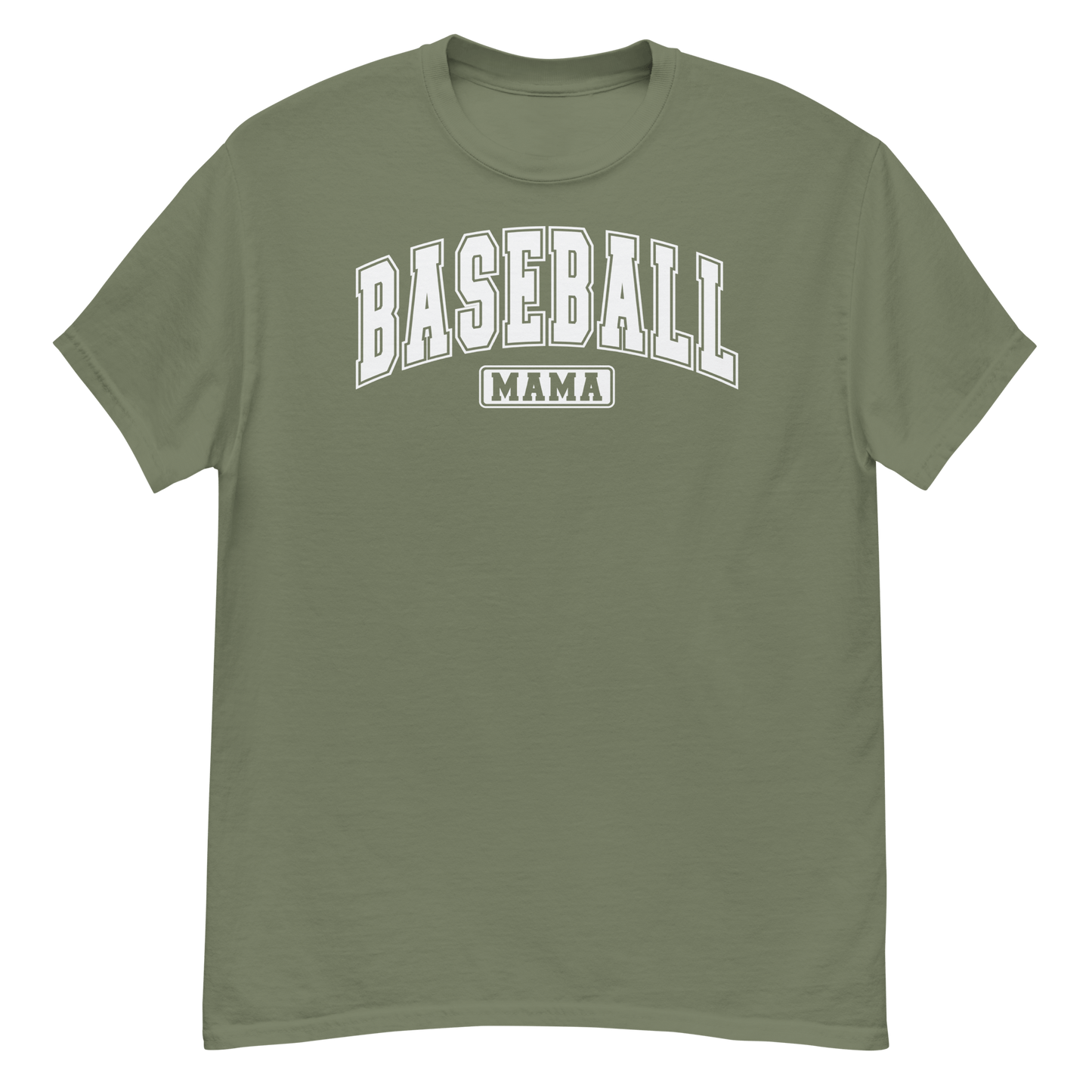 Varsity Style Baseball Mama Shirt - White Text Military Green / S Spirit Gear Collective T-Shirt