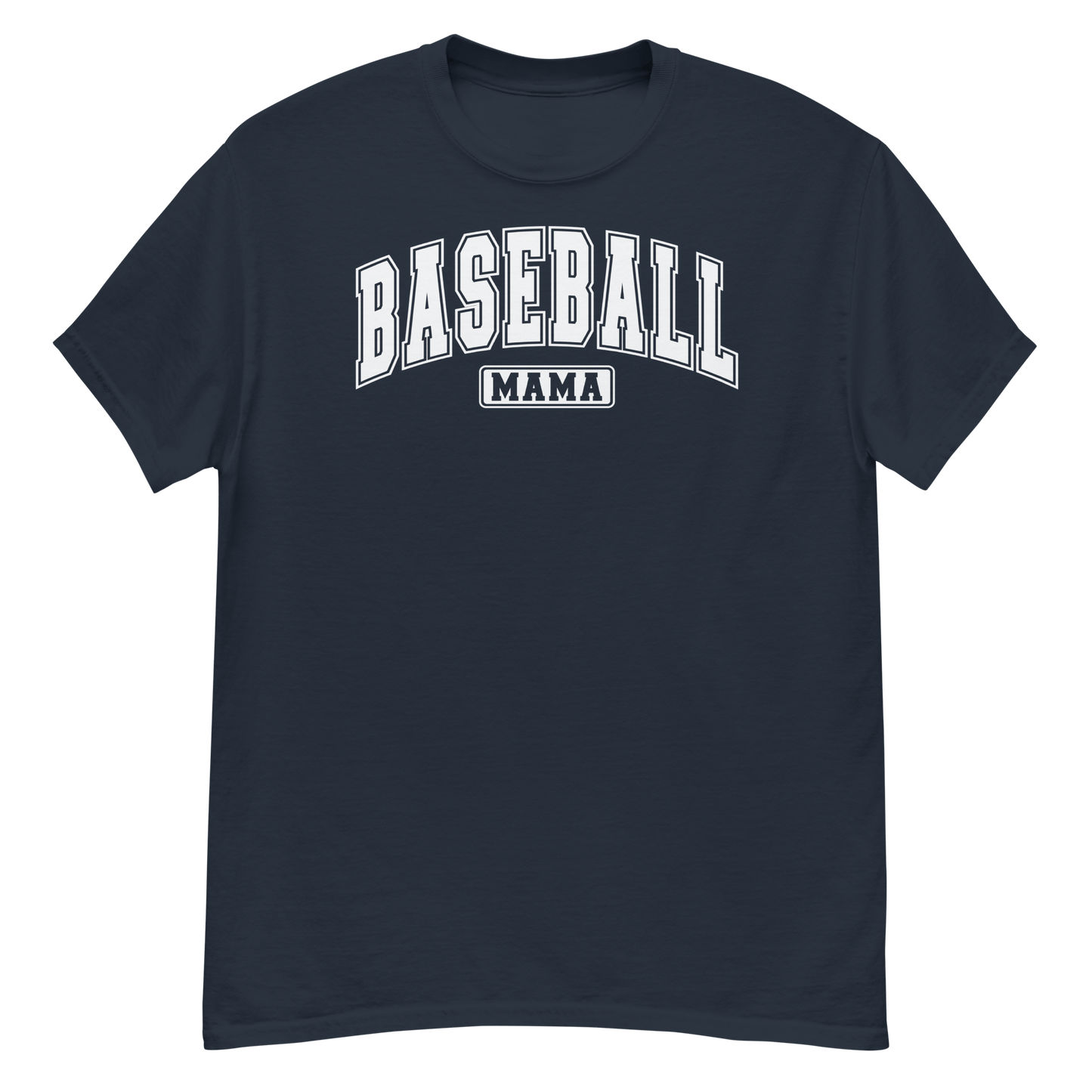 Varsity Style Baseball Mama Shirt - White Text Navy / S Spirit Gear Collective T-Shirt
