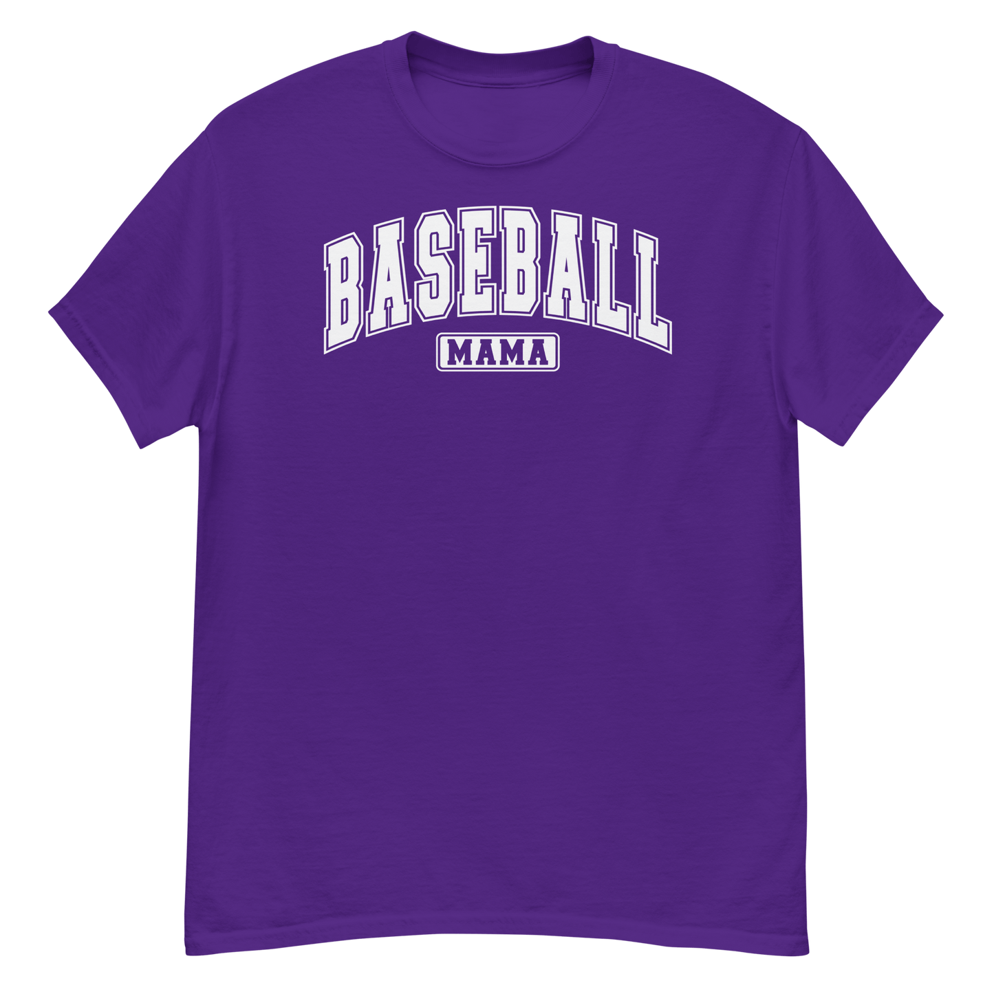 Varsity Style Baseball Mama Shirt - White Text Purple / S Spirit Gear Collective T-Shirt
