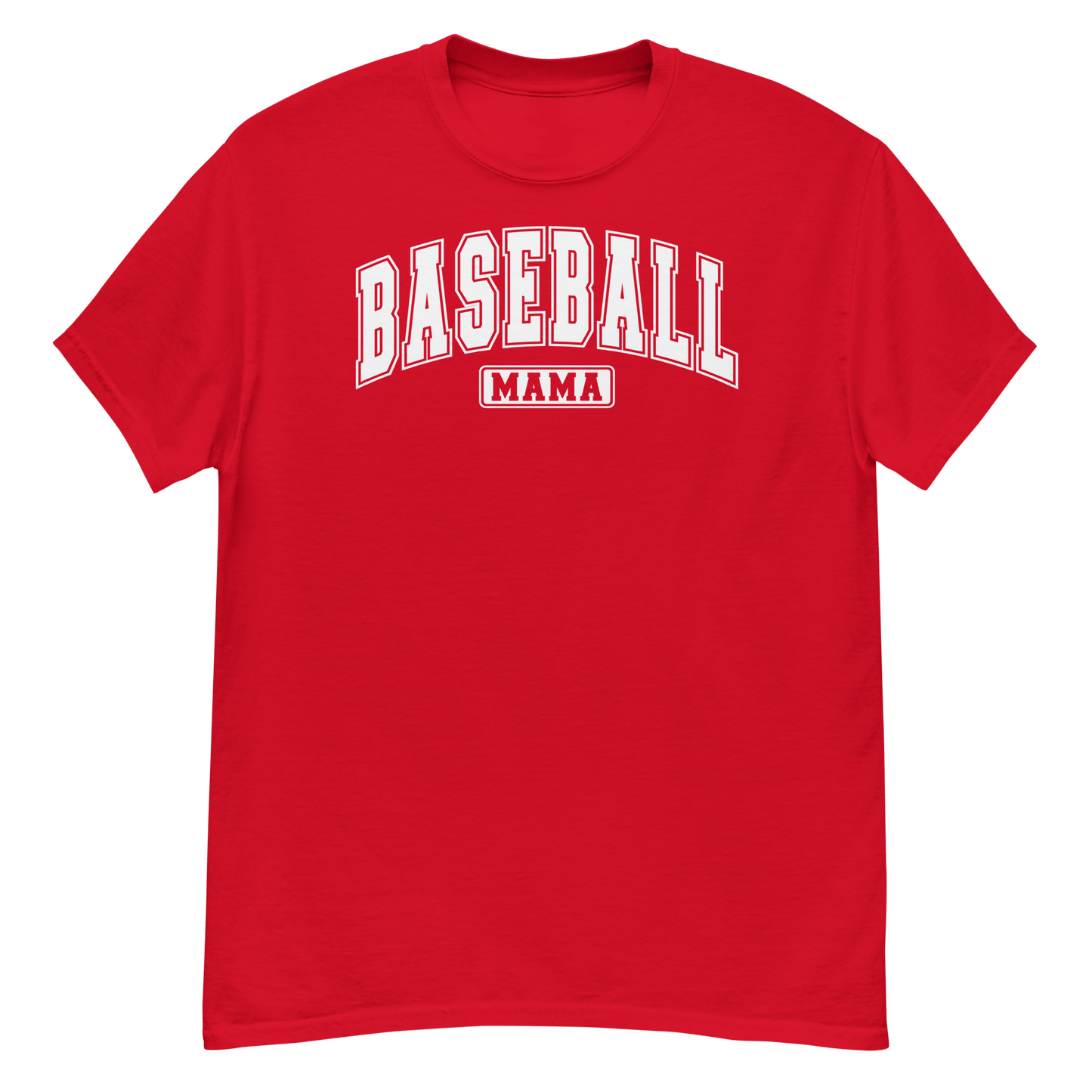 Varsity Style Baseball Mama Shirt - White Text Red / S Spirit Gear Collective T-Shirt