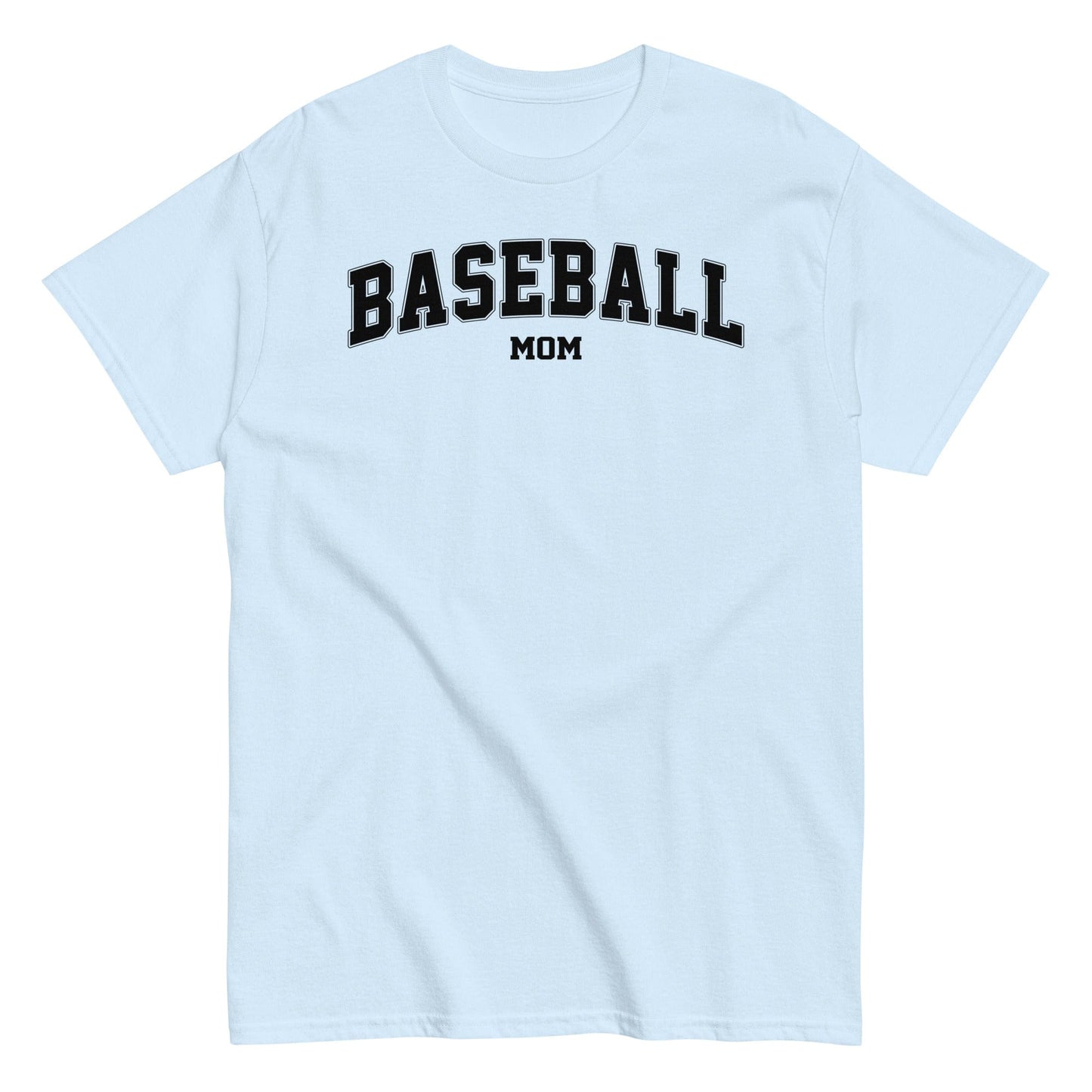 Varsity Style Baseball Mom Shirt - Black Text Light Blue / S Spirit Gear Collective T-Shirt