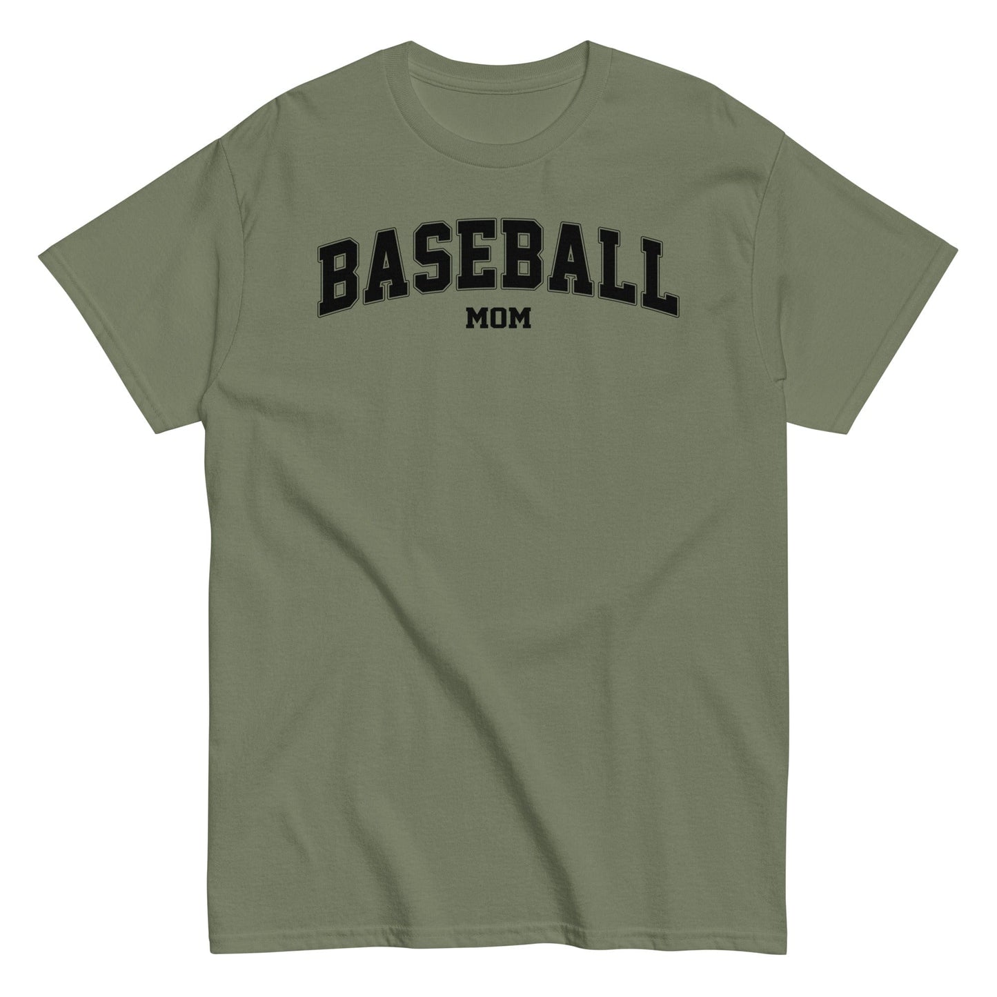 Varsity Style Baseball Mom Shirt - Black Text Military Green / S Spirit Gear Collective T-Shirt