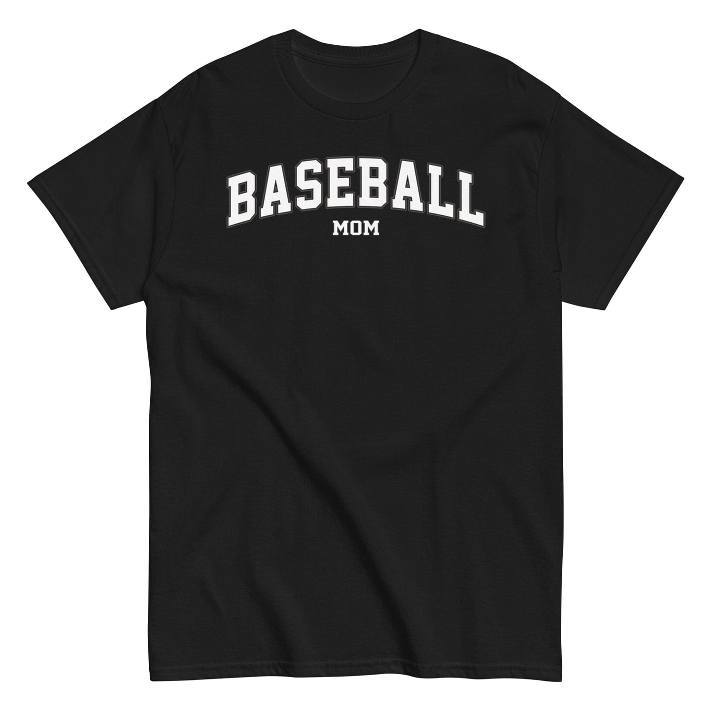 Varsity Style Baseball Mom Shirt - White Text Black / S Spirit Gear Collective T-Shirt