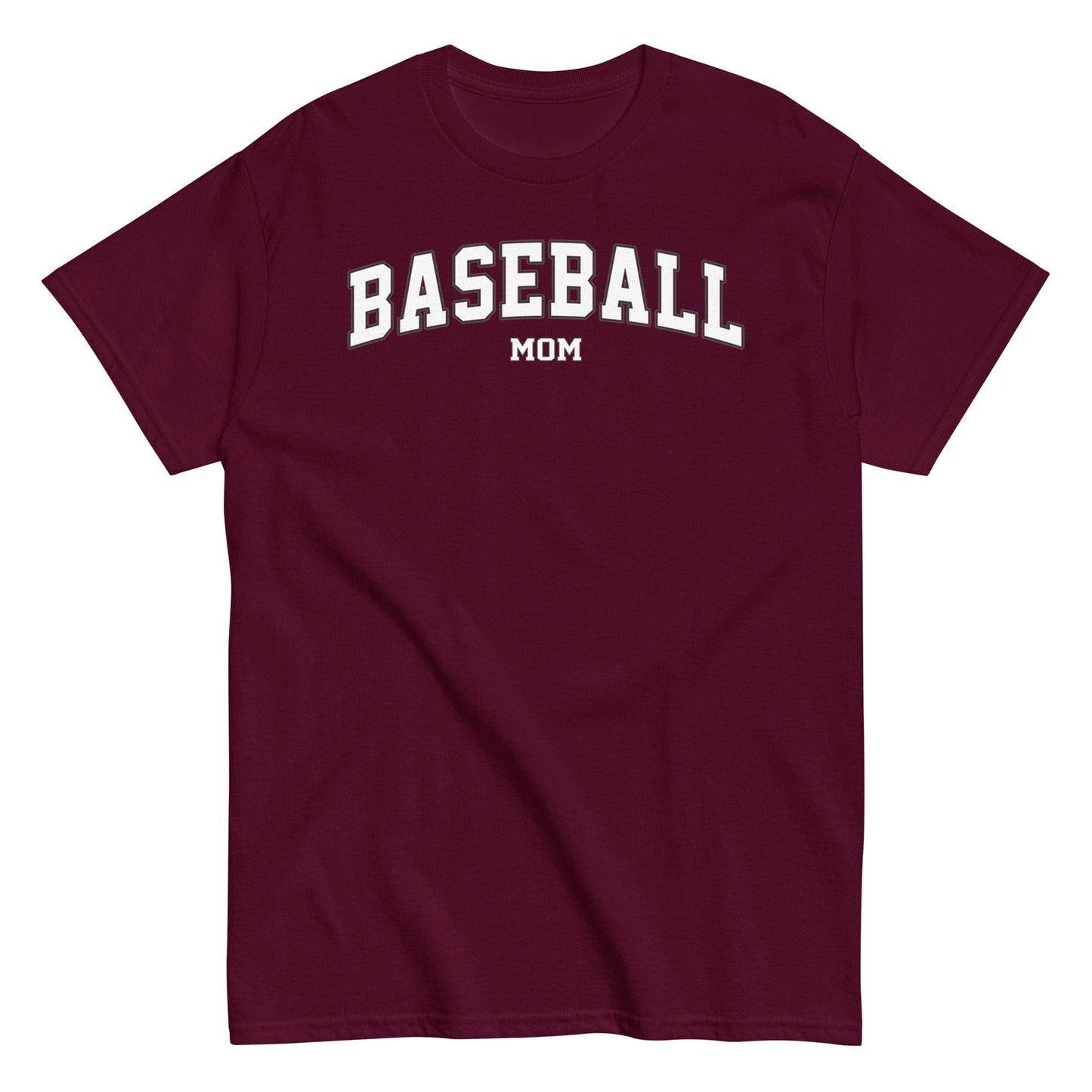 Varsity Style Baseball Mom Shirt - White Text Maroon / S Spirit Gear Collective T-Shirt