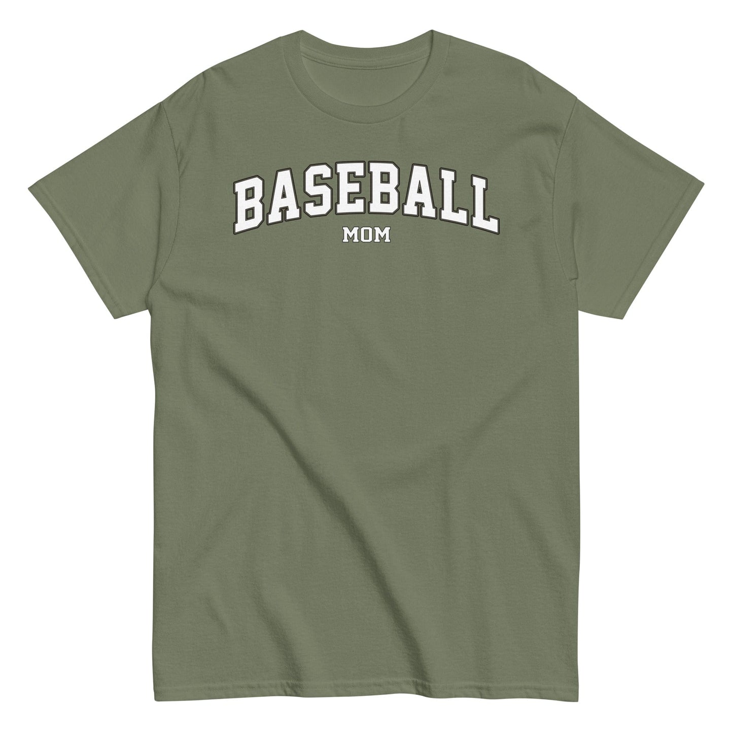 Varsity Style Baseball Mom Shirt - White Text Military Green / S Spirit Gear Collective T-Shirt