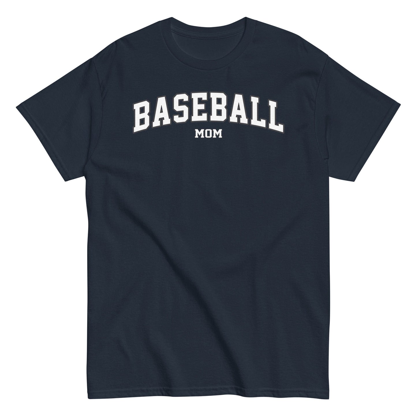 Varsity Style Baseball Mom Shirt - White Text Navy / S Spirit Gear Collective T-Shirt