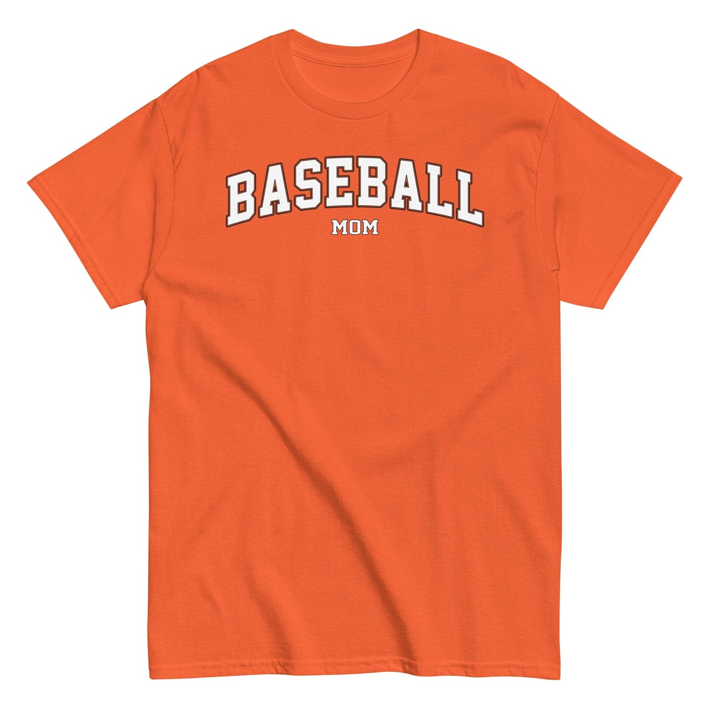 Varsity Style Baseball Mom Shirt - White Text Orange / S Spirit Gear Collective T-Shirt