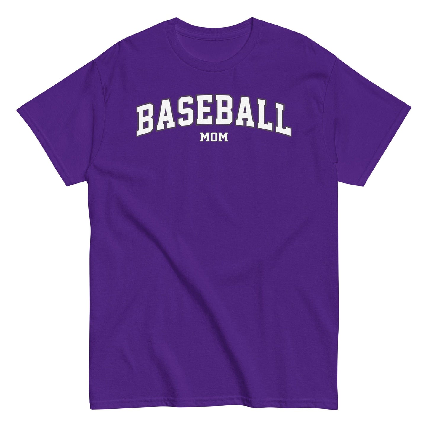 Varsity Style Baseball Mom Shirt - White Text Purple / S Spirit Gear Collective T-Shirt