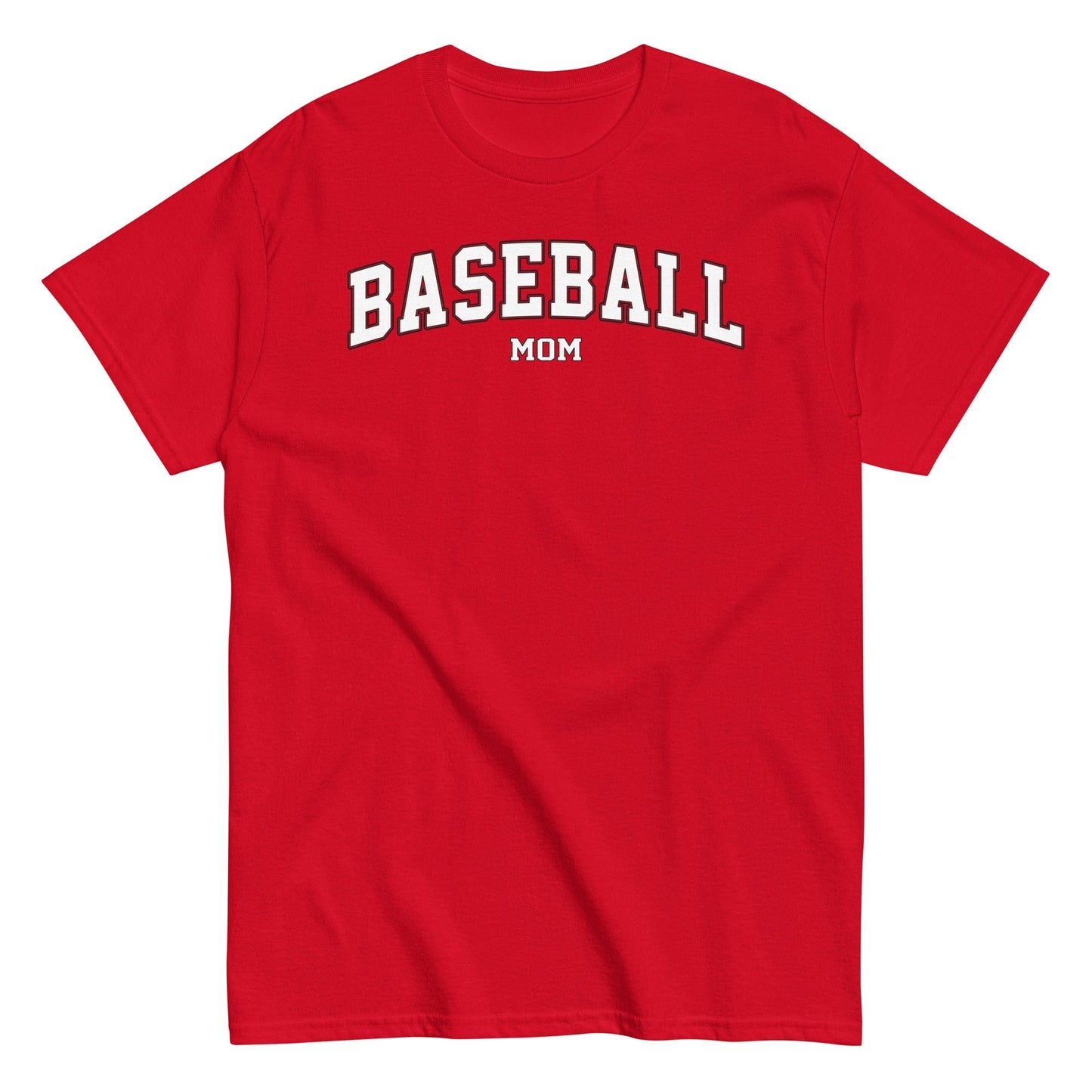 Varsity Style Baseball Mom Shirt - White Text Red / S Spirit Gear Collective T-Shirt