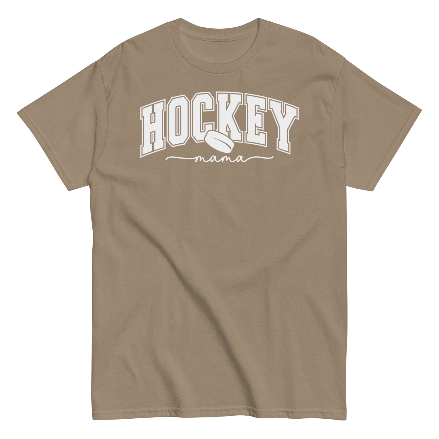 Varsity Style Hockey Mama Shirt - White Text Brown Savana / S Spirit Gear Collective T-Shirt