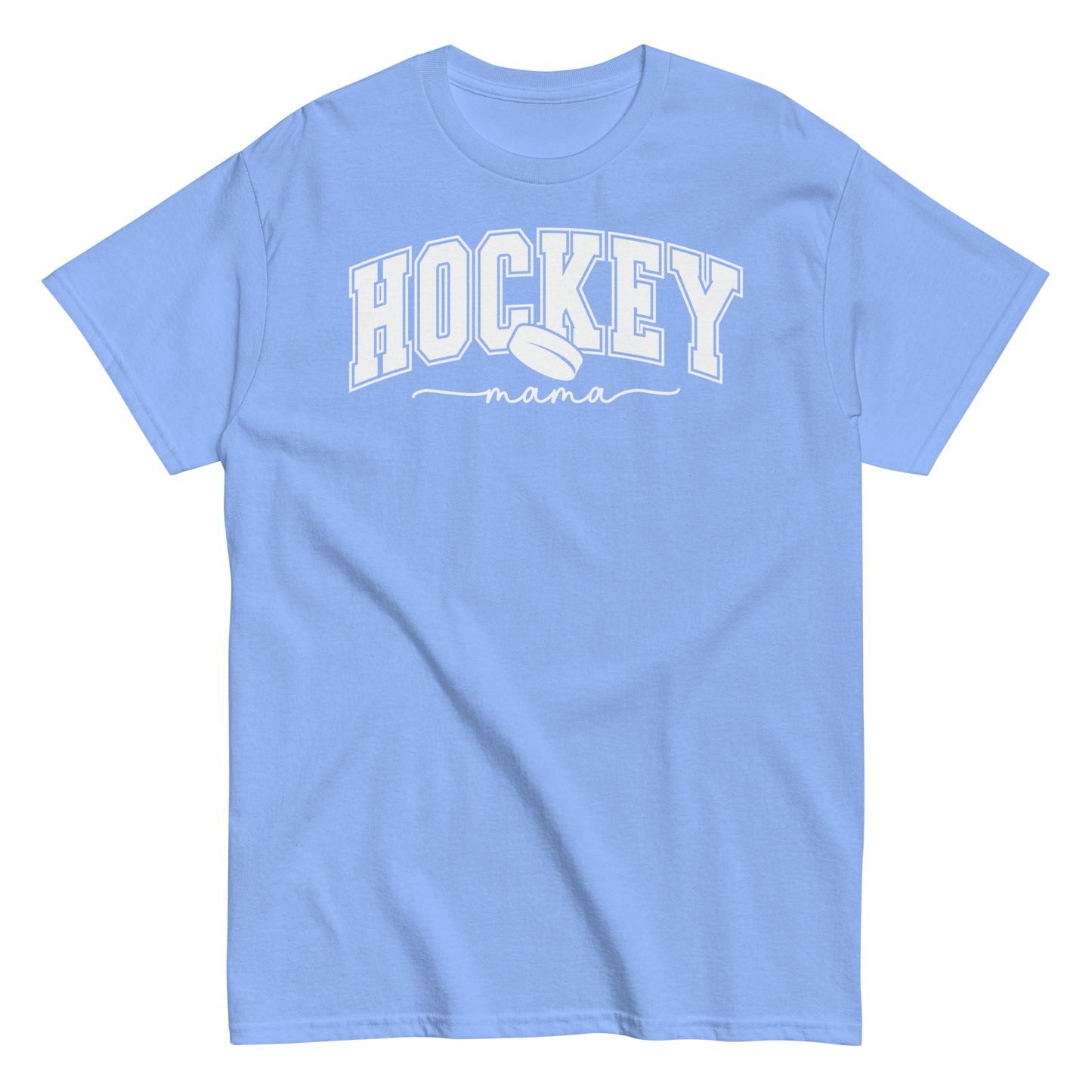 Varsity Style Hockey Mama Shirt - White Text Carolina Blue / S Spirit Gear Collective T-Shirt