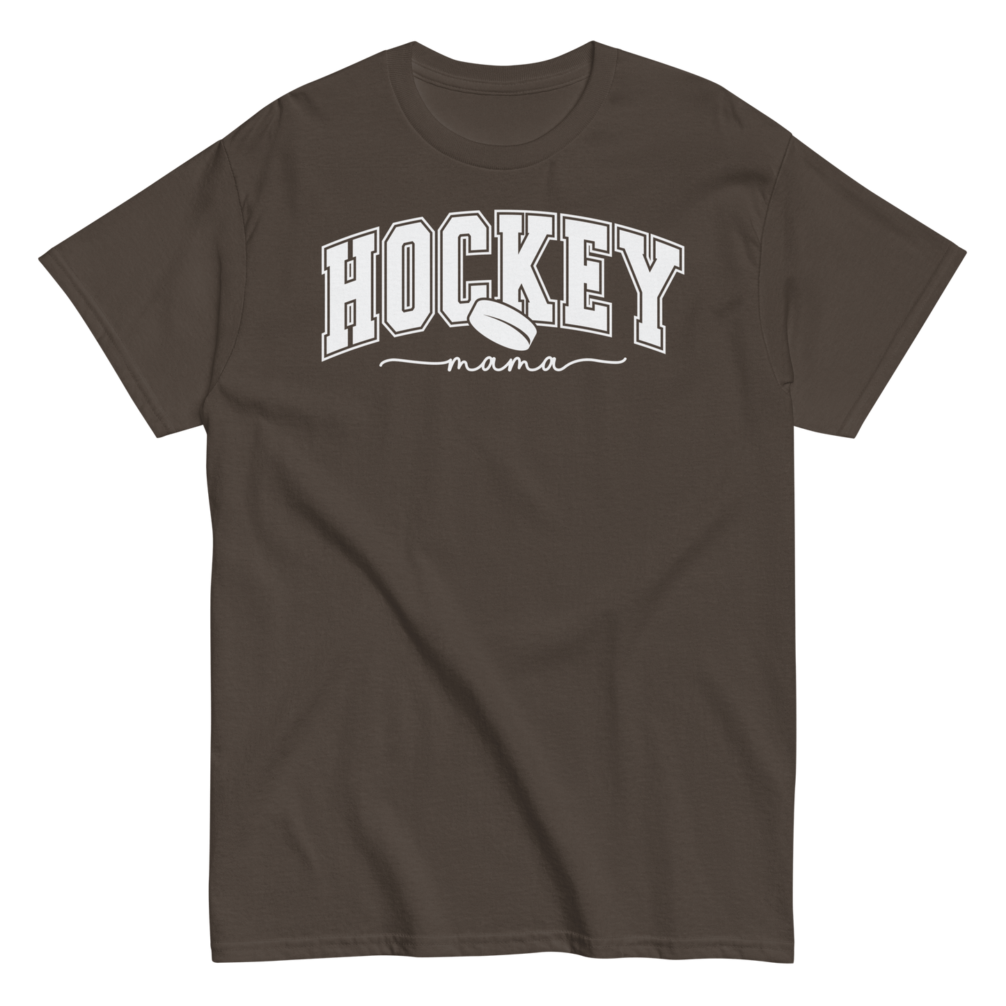 Varsity Style Hockey Mama Shirt - White Text Dark Chocolate / S Spirit Gear Collective T-Shirt