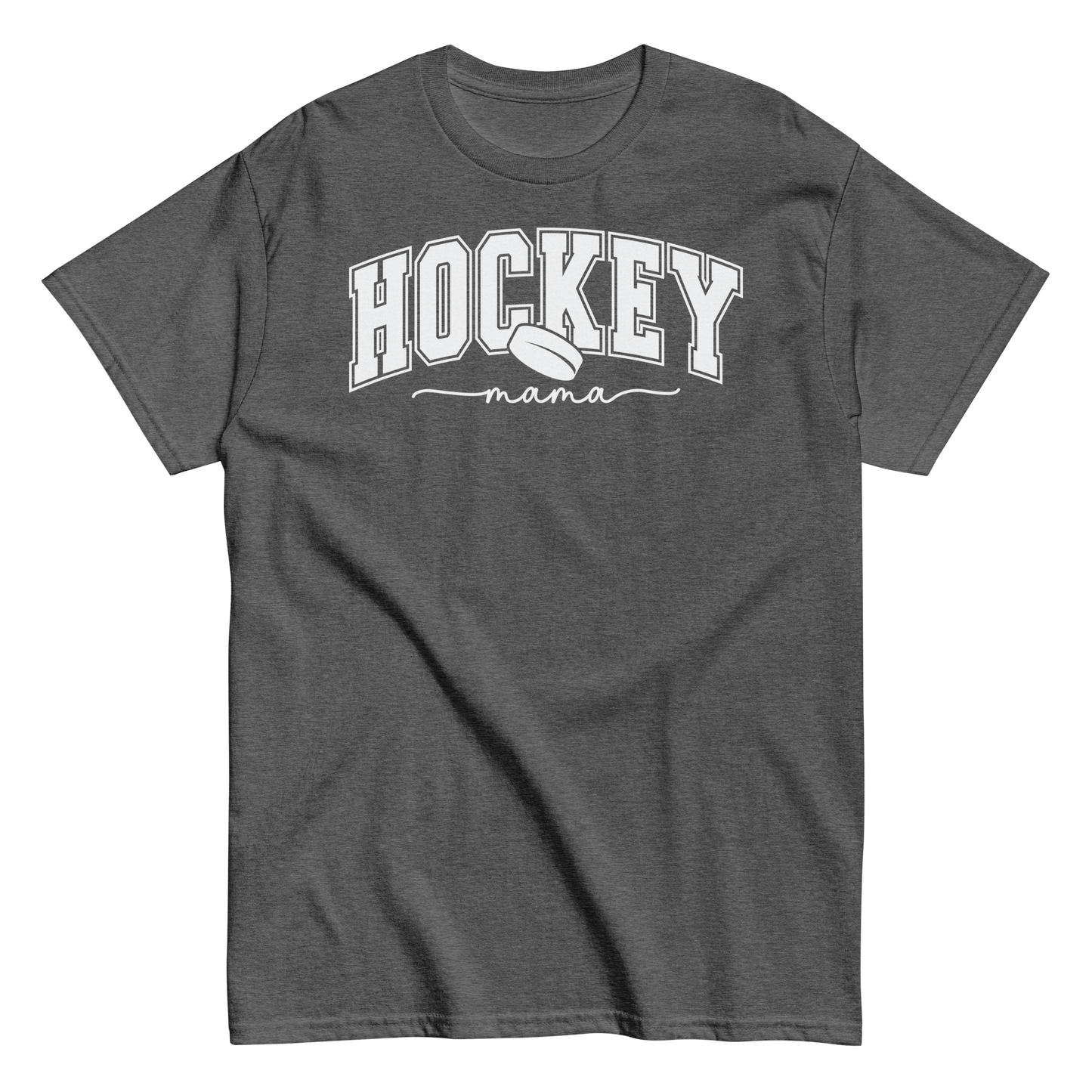 Varsity Style Hockey Mama Shirt - White Text Dark Heather / S Spirit Gear Collective T-Shirt