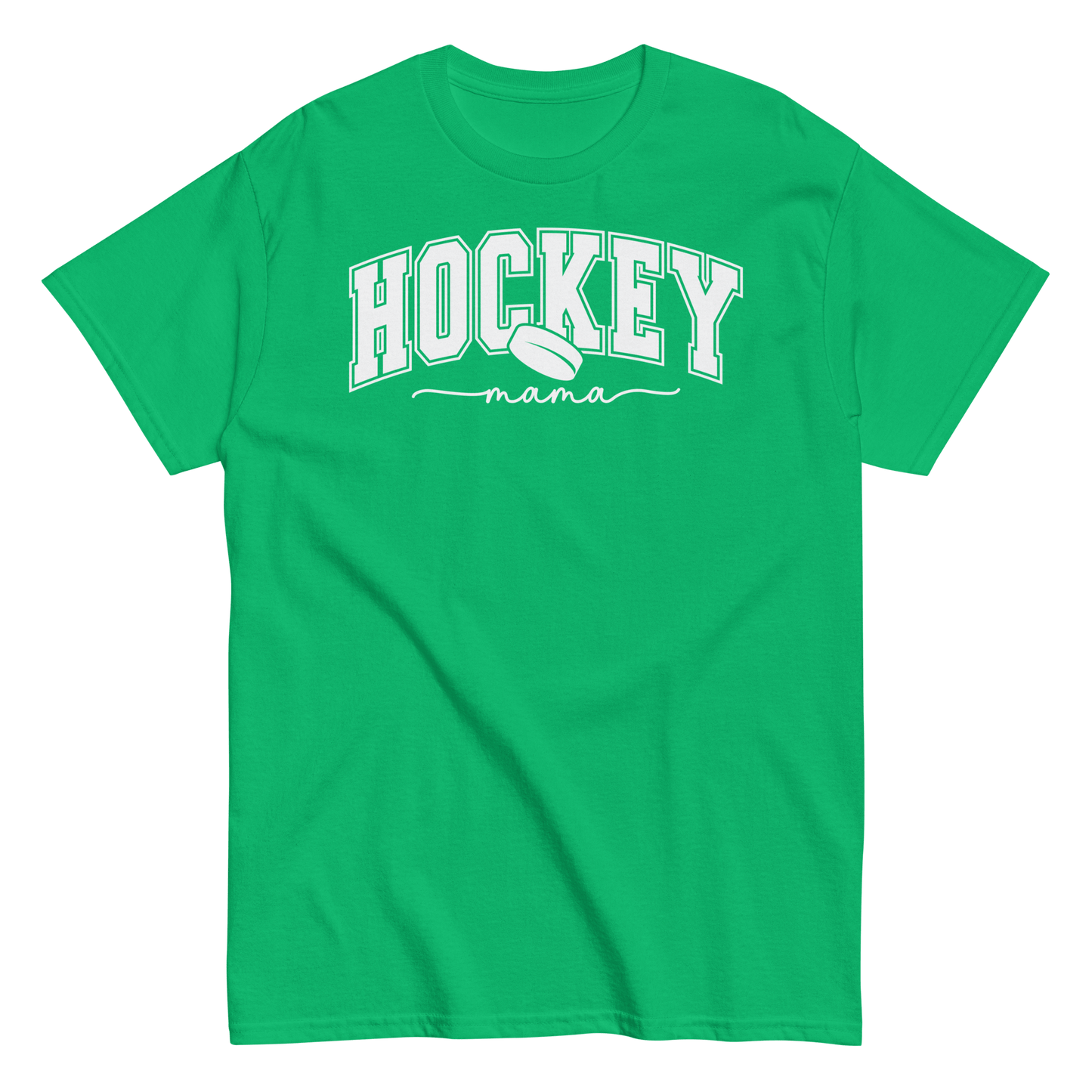 Varsity Style Hockey Mama Shirt - White Text Irish Green / S Spirit Gear Collective T-Shirt