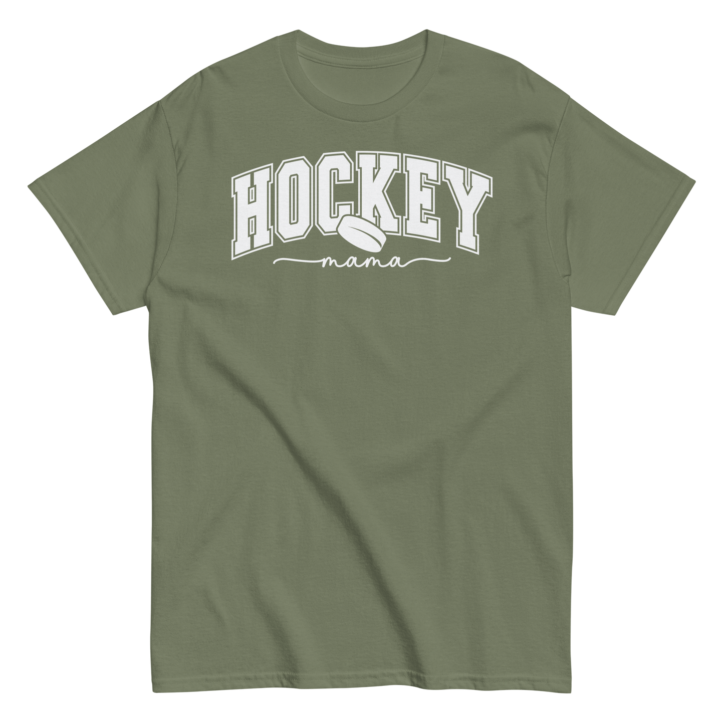 Varsity Style Hockey Mama Shirt - White Text Military Green / S Spirit Gear Collective T-Shirt