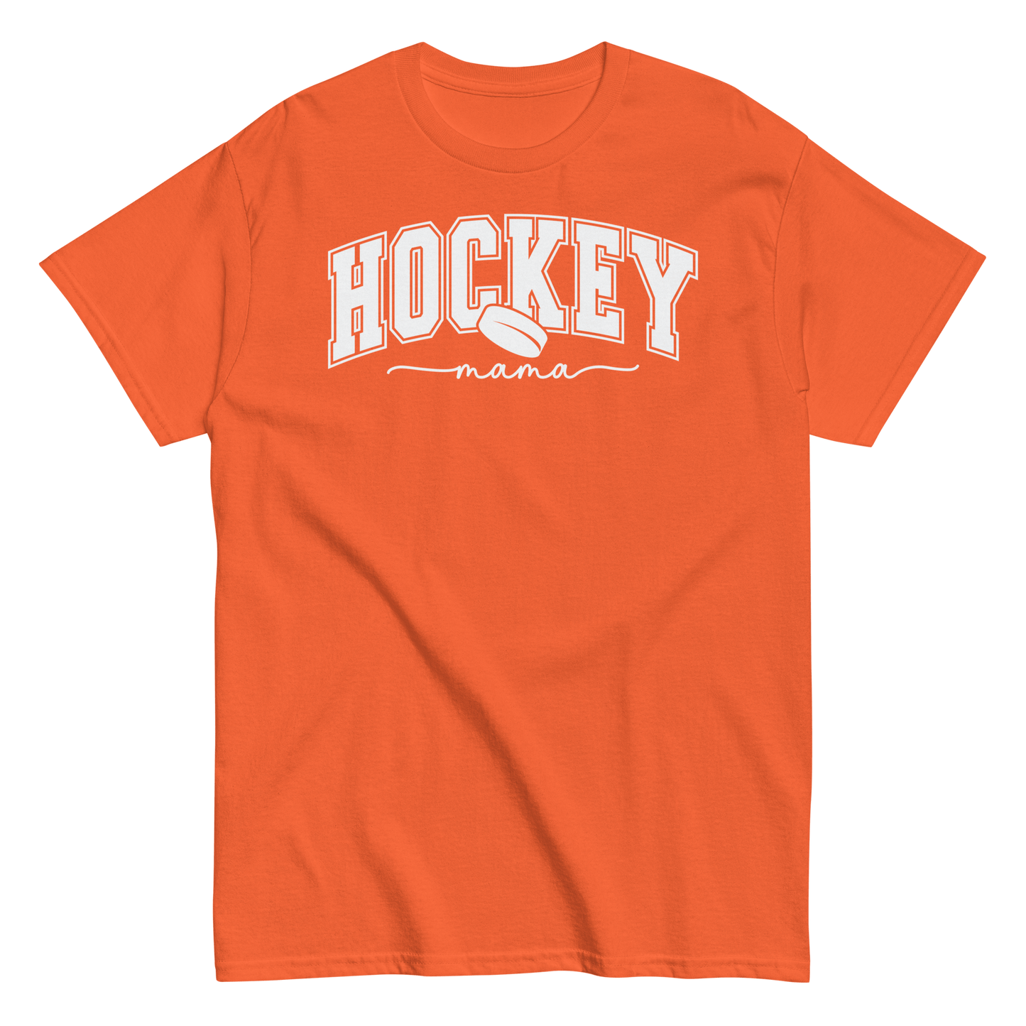 Varsity Style Hockey Mama Shirt - White Text Orange / S Spirit Gear Collective T-Shirt