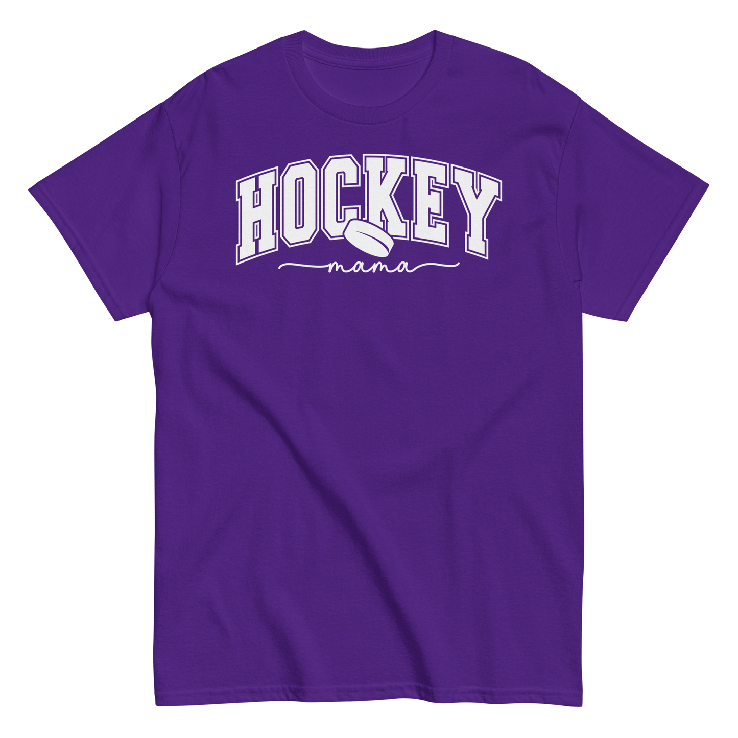 Varsity Style Hockey Mama Shirt - White Text Purple / S Spirit Gear Collective T-Shirt