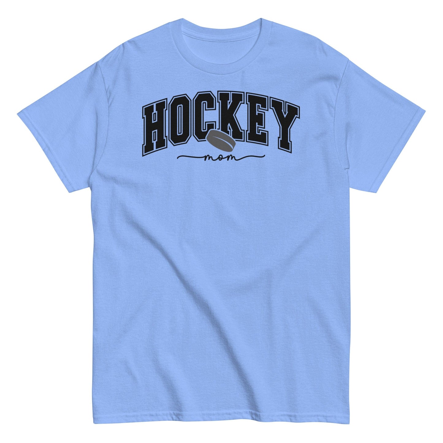 Varsity Style Hockey Mom Shirt - Black Text Carolina Blue / S Spirit Gear Collective T-Shirt