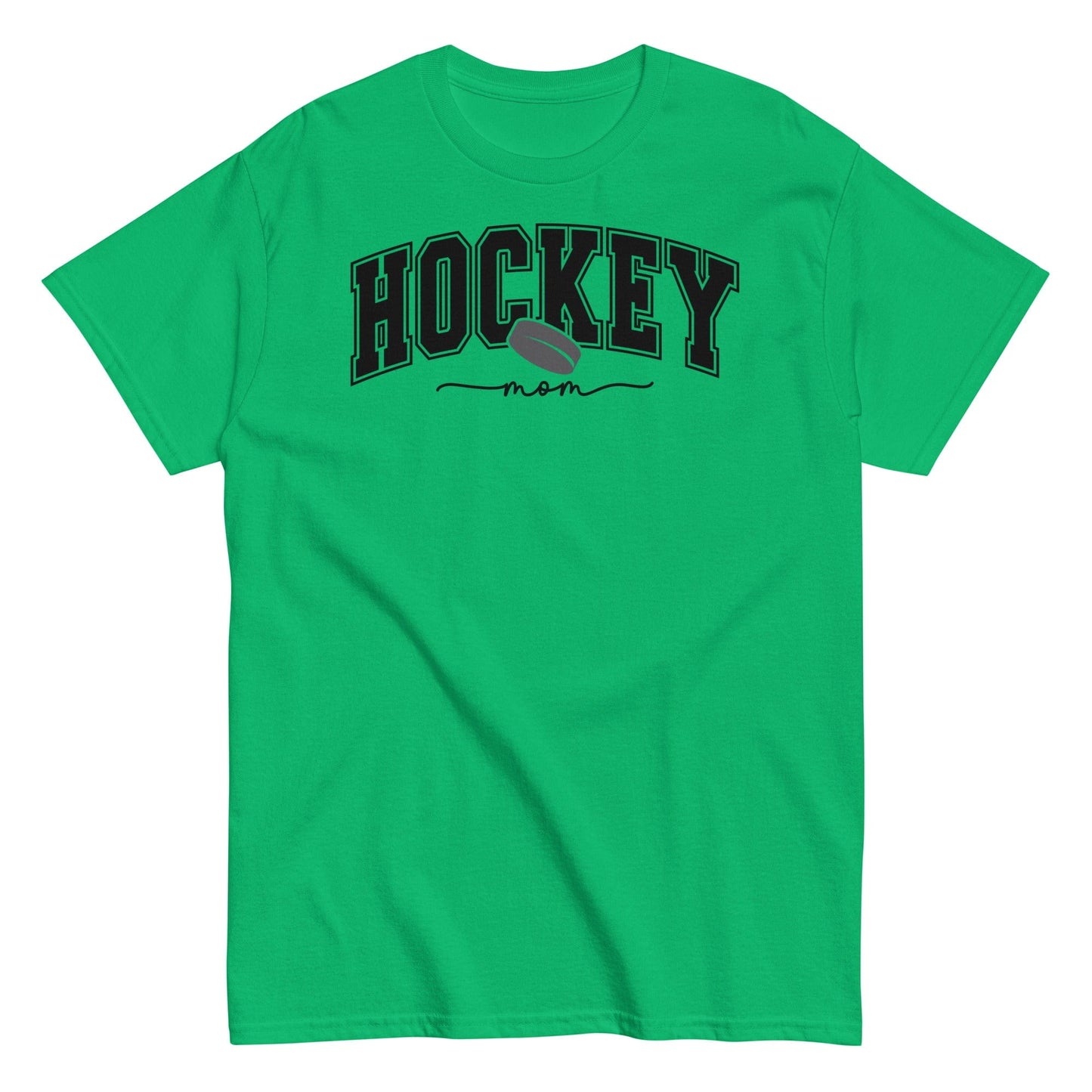 Varsity Style Hockey Mom Shirt - Black Text Irish Green / S Spirit Gear Collective T-Shirt