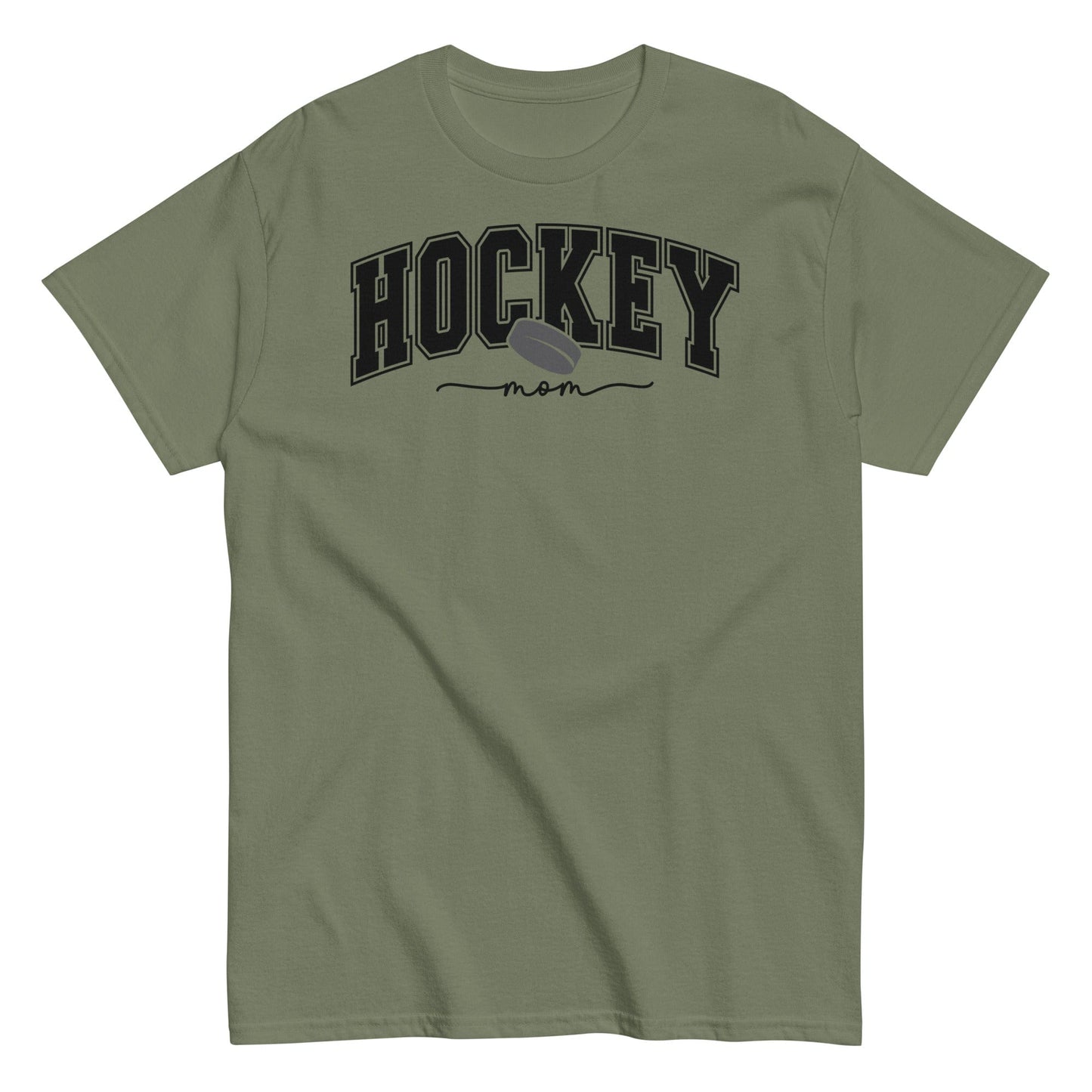 Varsity Style Hockey Mom Shirt - Black Text Military Green / S Spirit Gear Collective T-Shirt