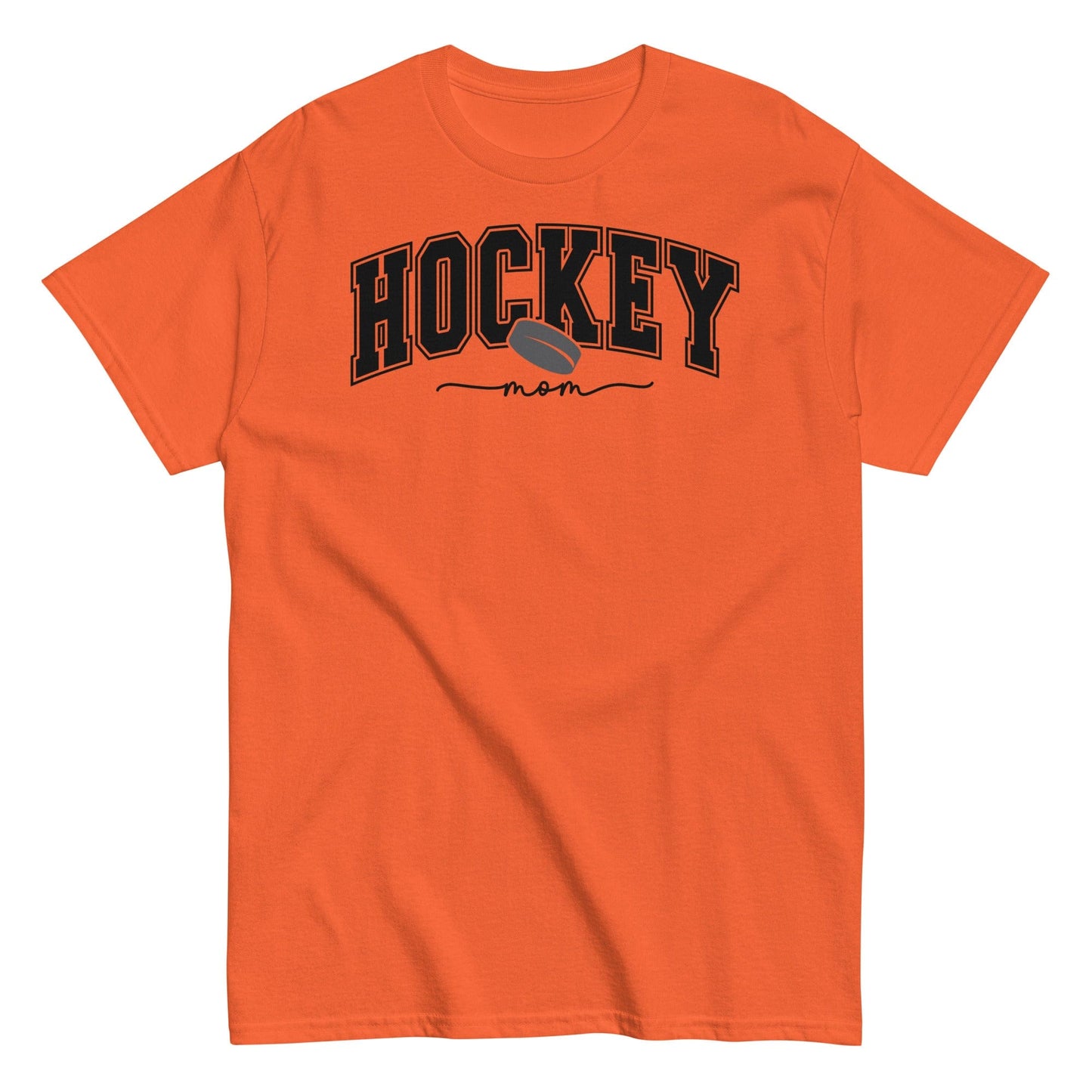 Varsity Style Hockey Mom Shirt - Black Text Orange / S Spirit Gear Collective T-Shirt