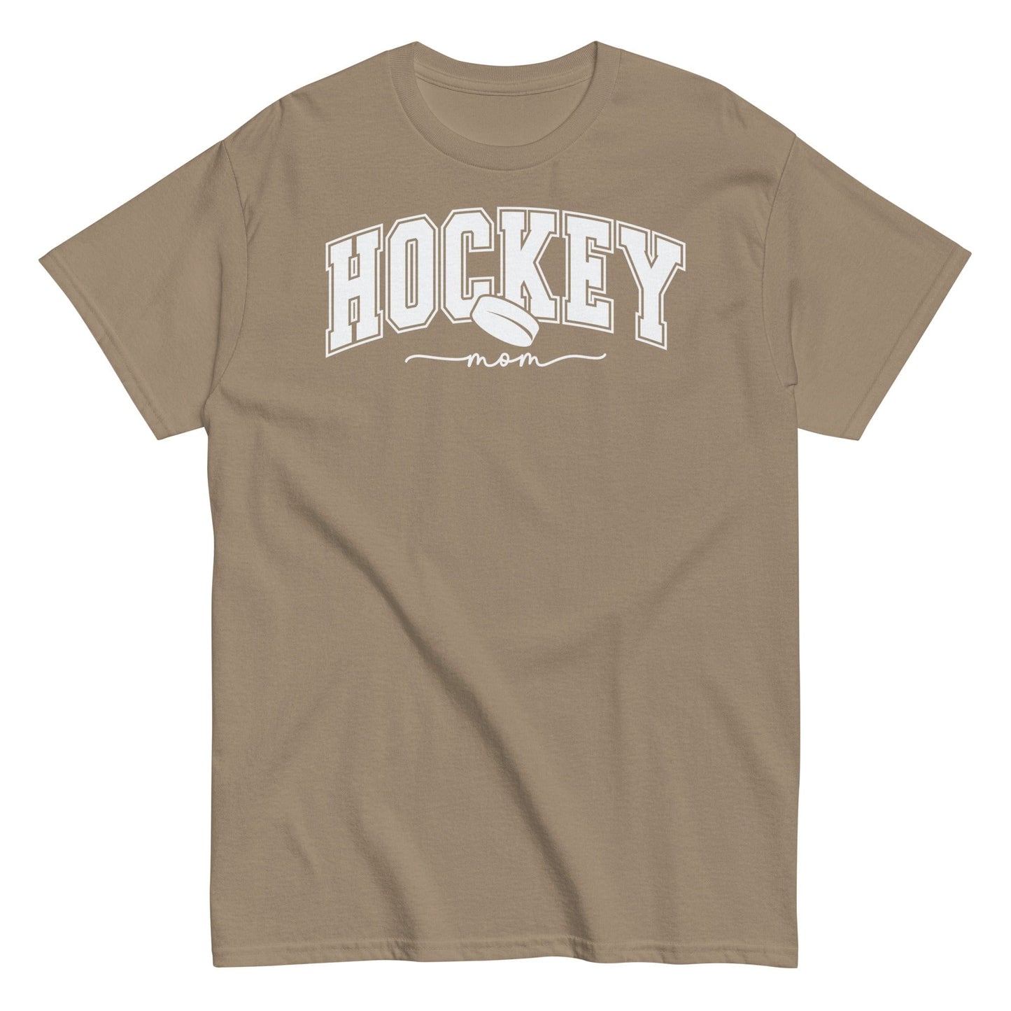 Varsity Style Hockey Mom Shirt - White Text Brown Savana / S Spirit Gear Collective T-Shirt