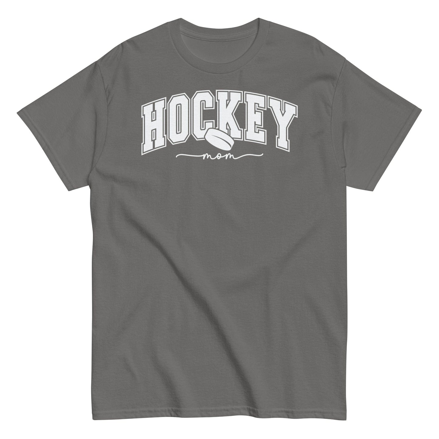 Varsity Style Hockey Mom Shirt - White Text Charcoal / S Spirit Gear Collective T-Shirt