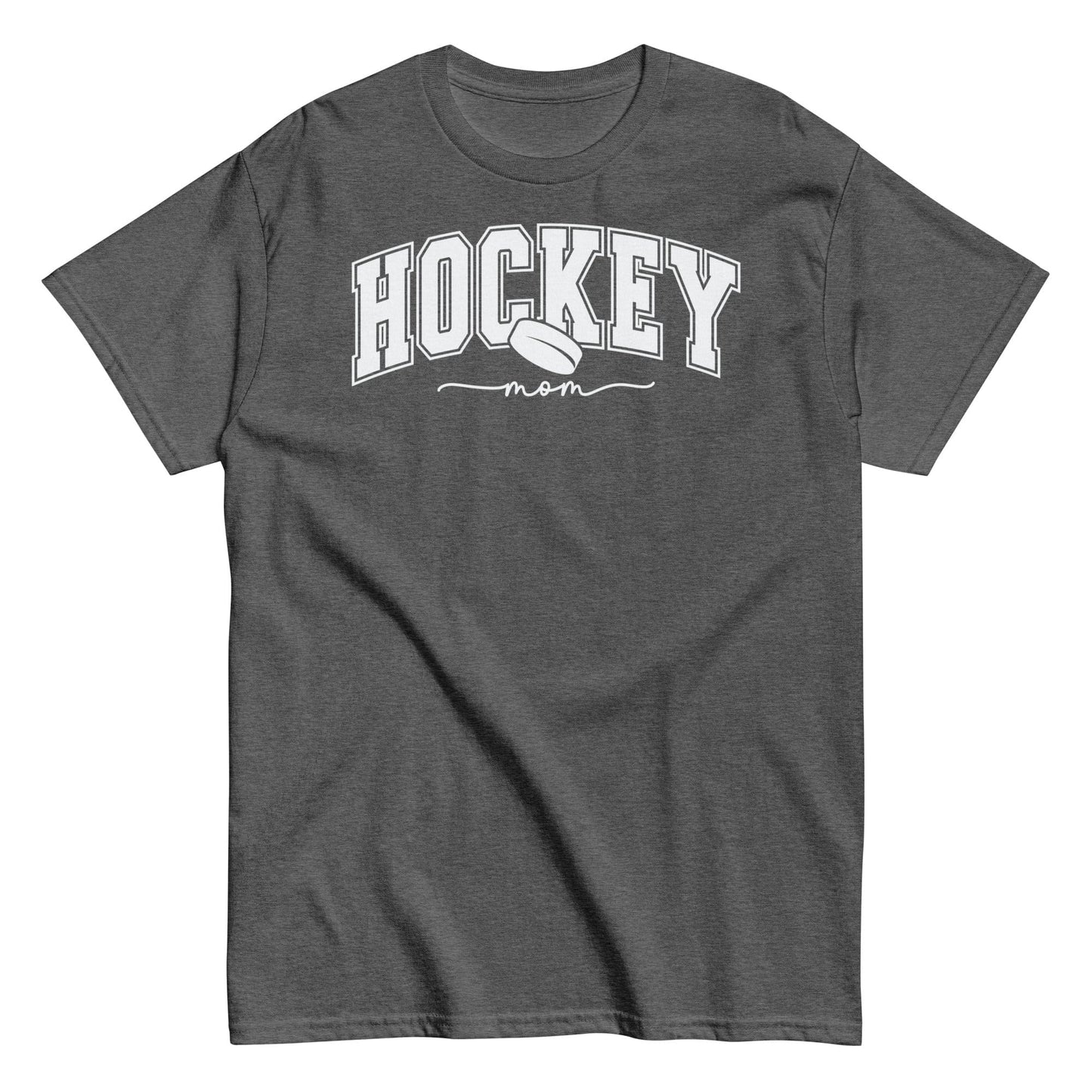 Varsity Style Hockey Mom Shirt - White Text Dark Heather / S Spirit Gear Collective T-Shirt