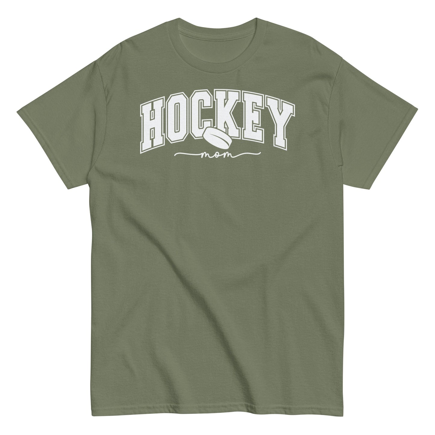 Varsity Style Hockey Mom Shirt - White Text Military Green / S Spirit Gear Collective T-Shirt