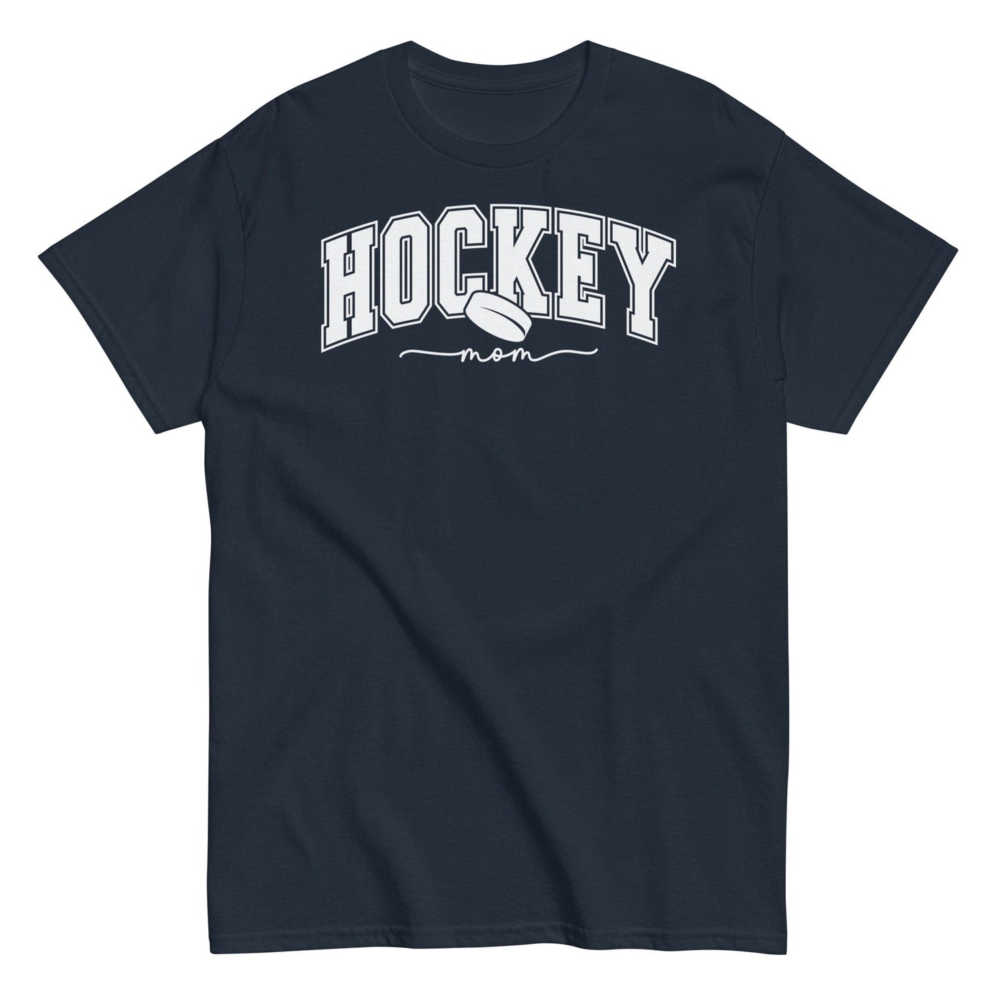 Varsity Style Hockey Mom Shirt - White Text Navy / S Spirit Gear Collective T-Shirt